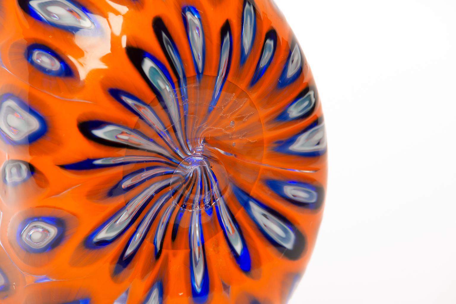 Tall Formentello Orange Blue and Red Murano Glass Vase 5