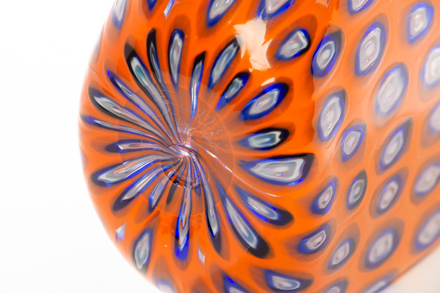 Tall Formentello Orange Blue and Red Murano Glass Vase 7