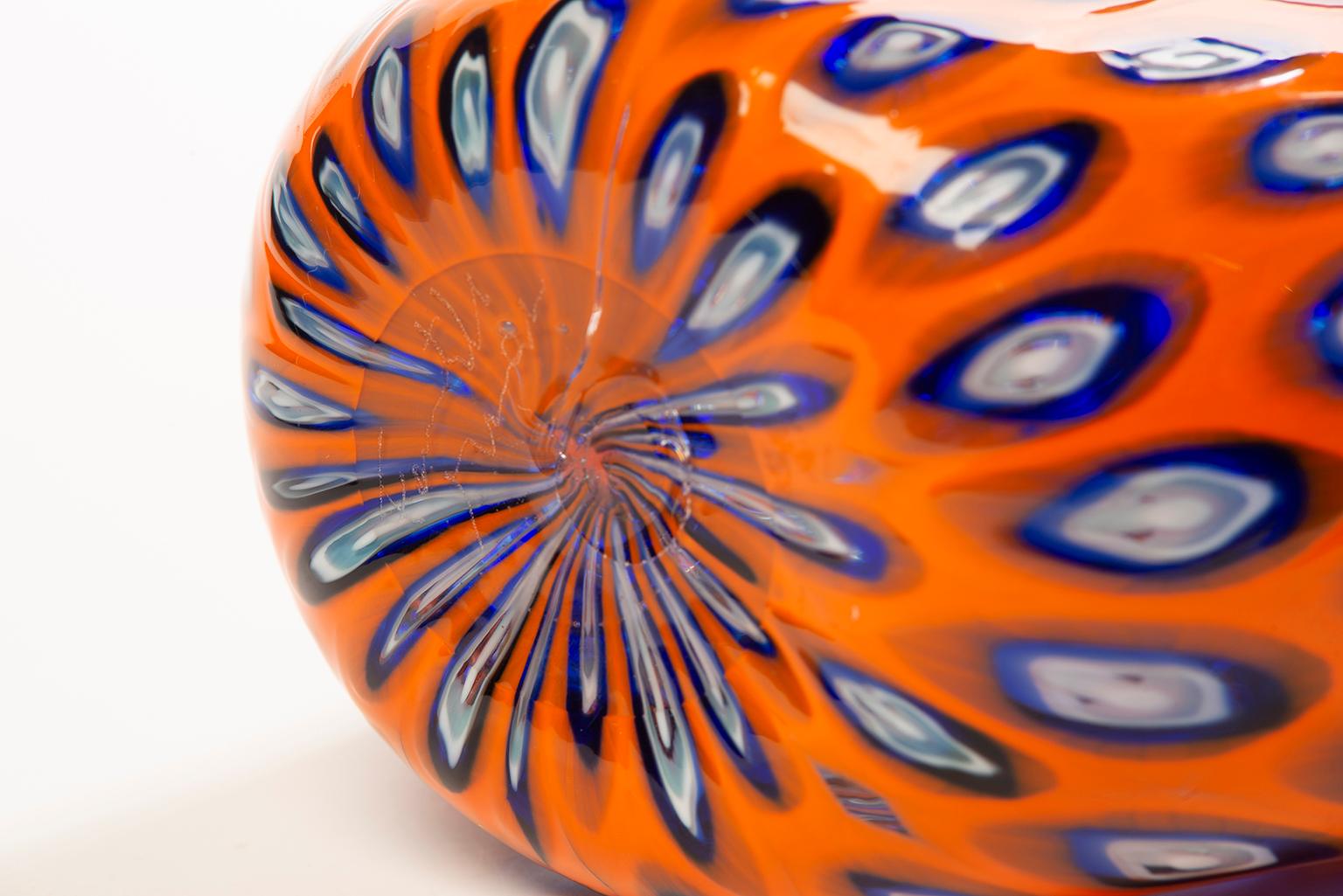 Tall Formentello Orange Blue and Red Murano Glass Vase 1