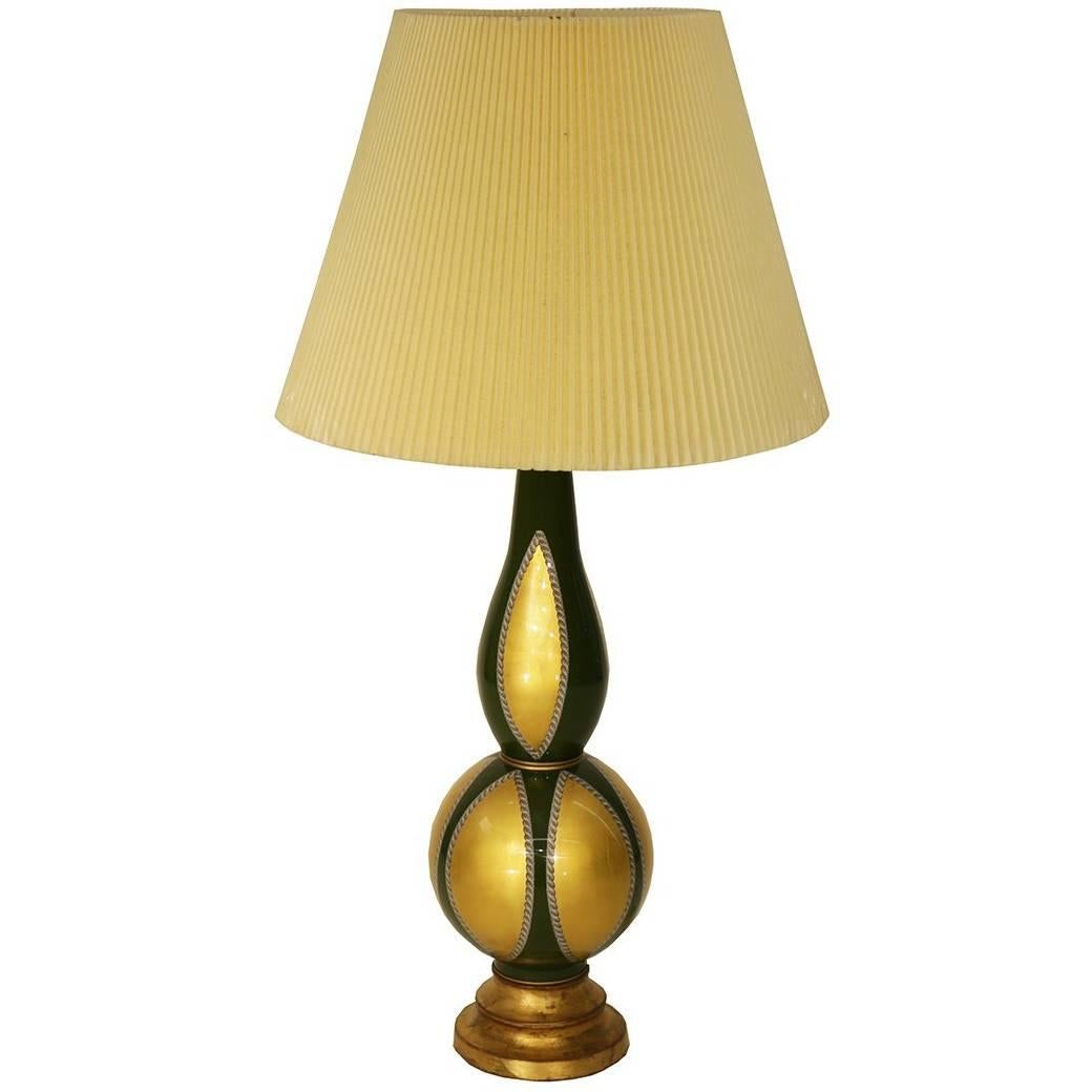 Tall Hollywood Regency Gold and Blue Glass Lamp