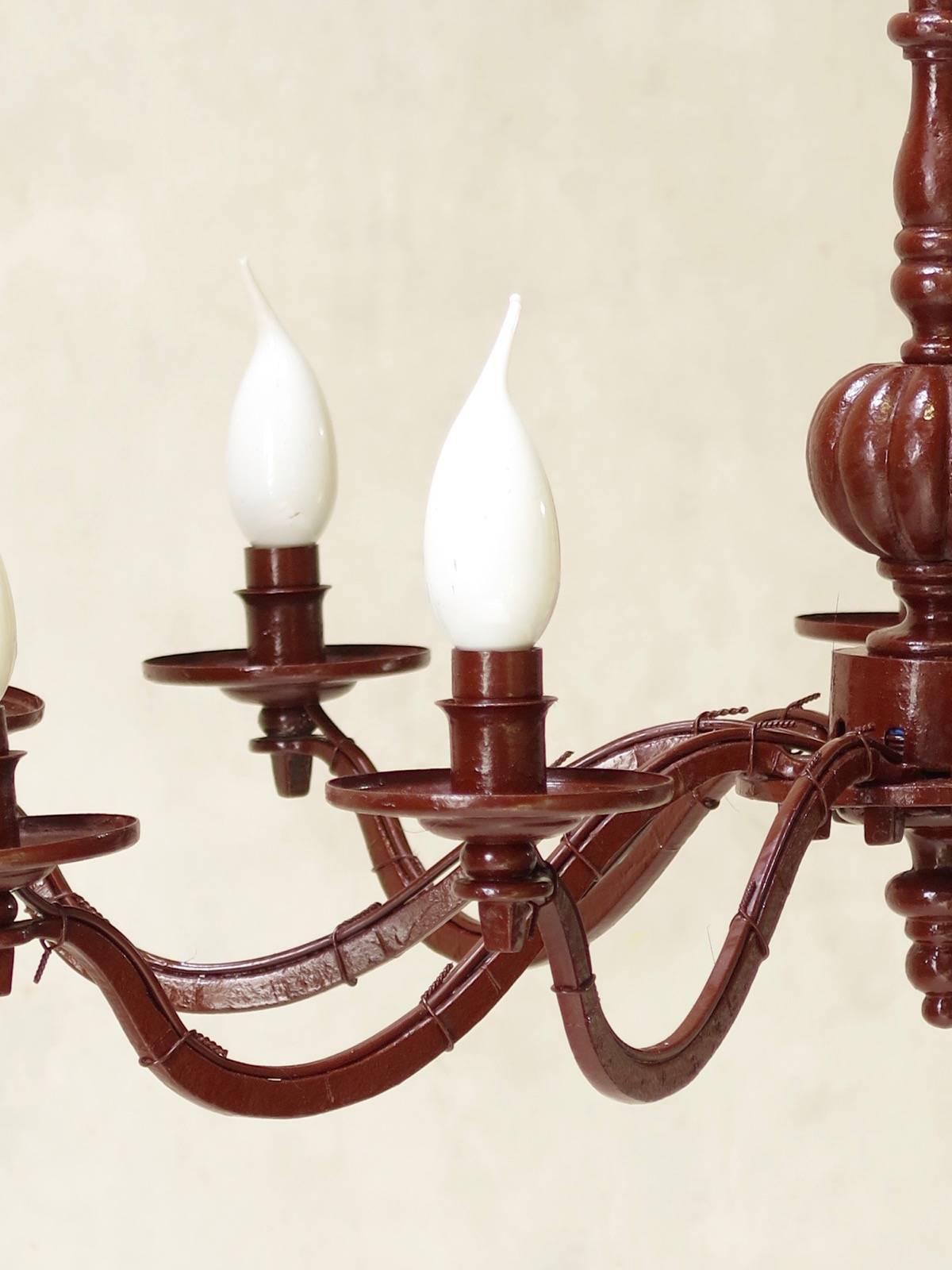 20th Century Tall French 1940s Painted Iron Chandelier For Sale