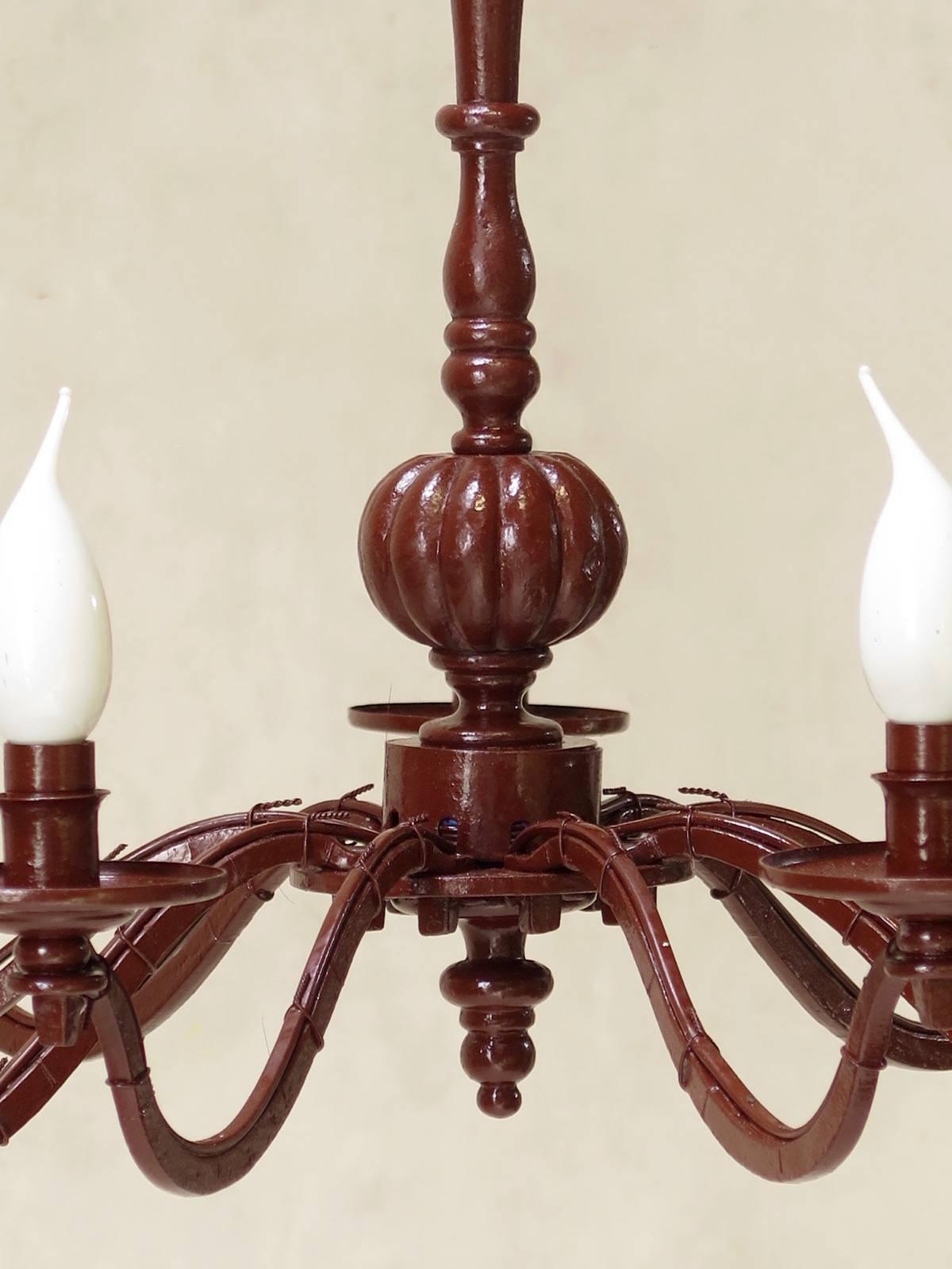 Wrought Iron Tall French 1940s Painted Iron Chandelier For Sale