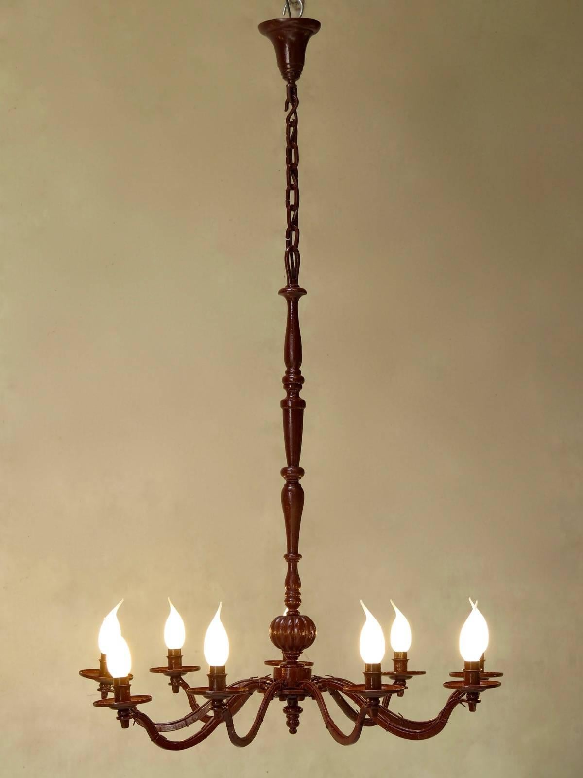 Tall French 1940s Painted Iron Chandelier For Sale 1
