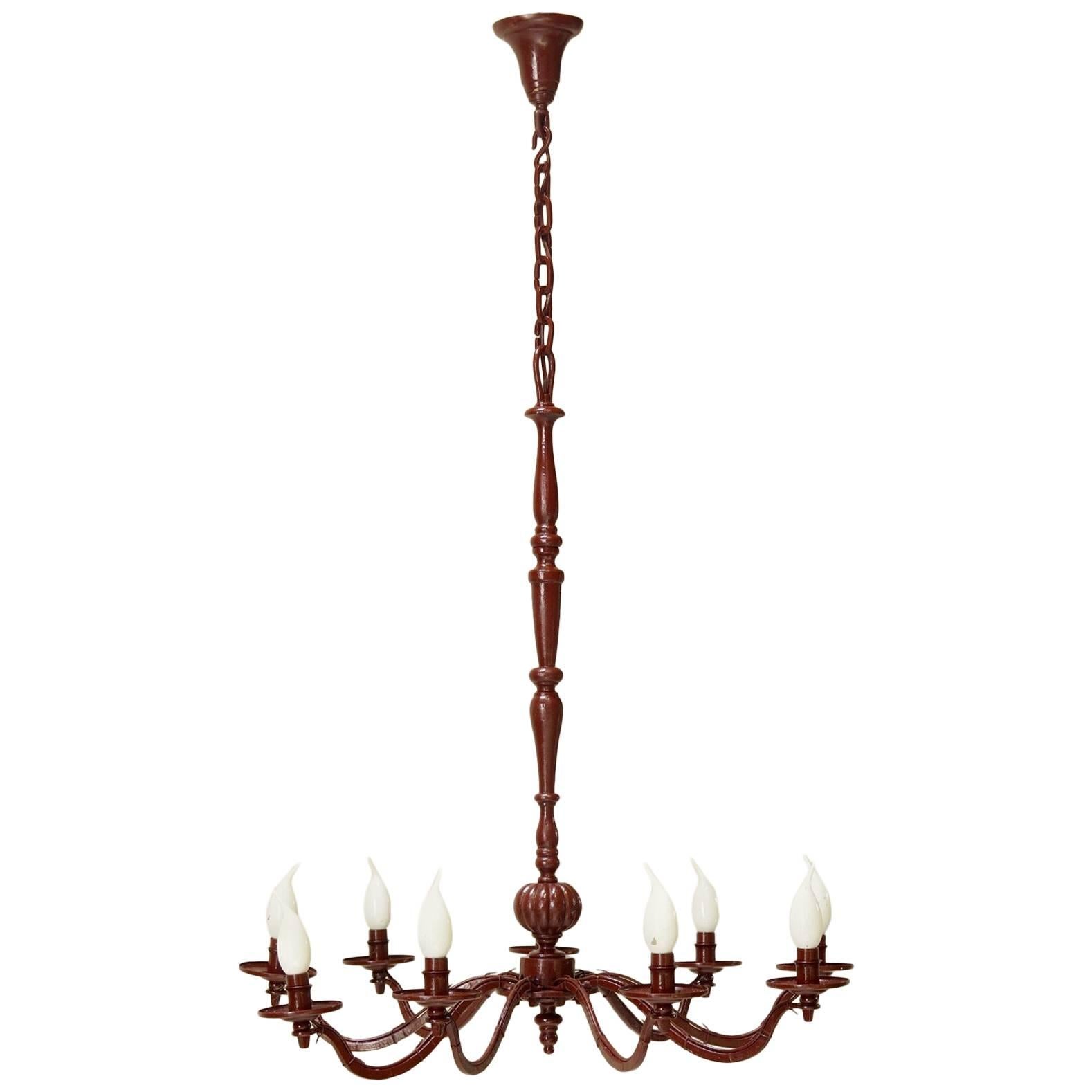 Tall French 1940s Painted Iron Chandelier