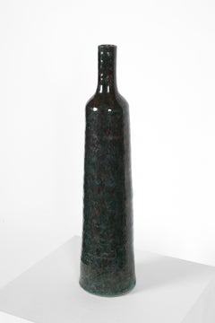Tall French 1960s Mid Century Iridescent Teal Bottle Vase
