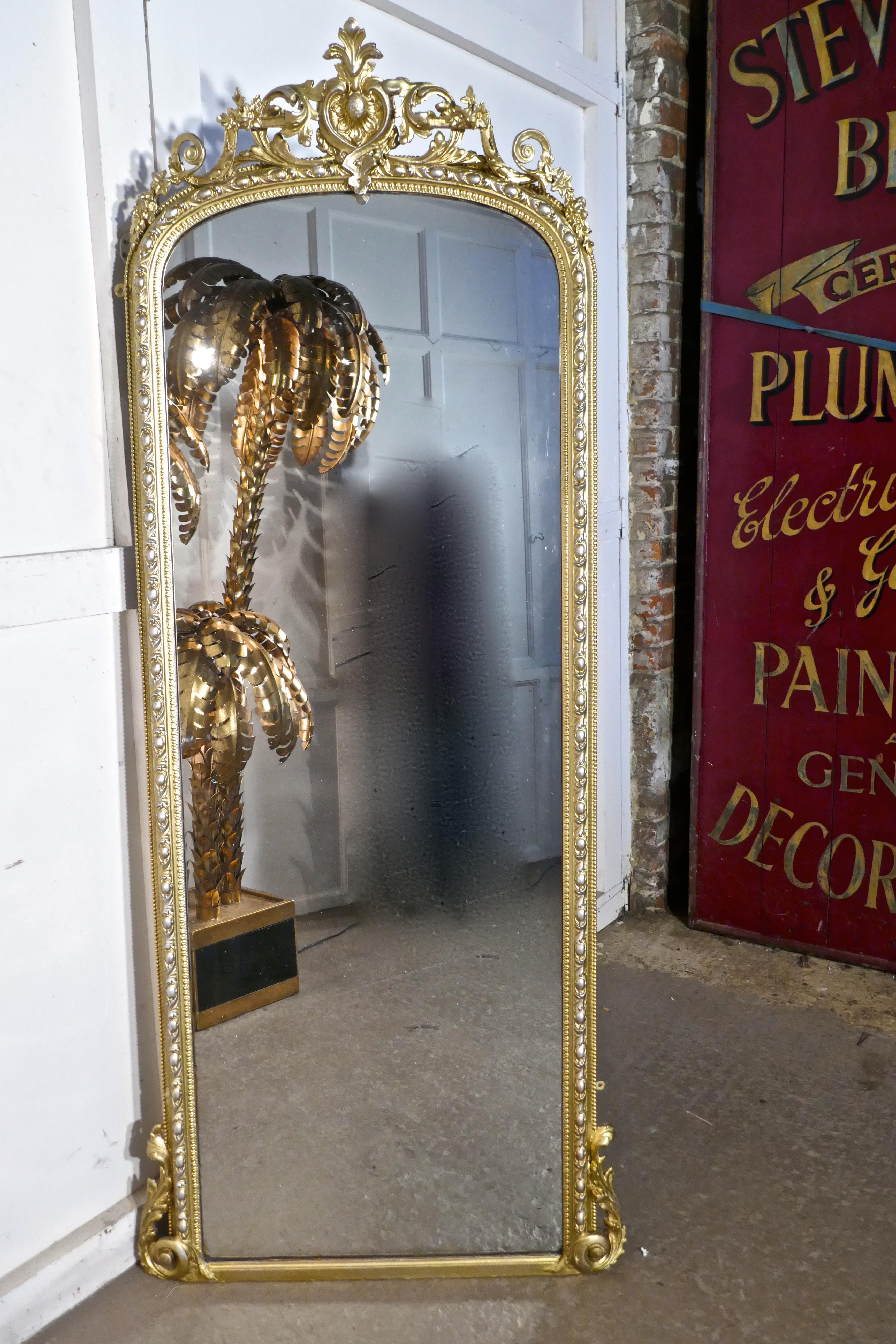 Tall French 19th Century Louis Philippe Wall Mirror Decorated in Silver and Gold 4