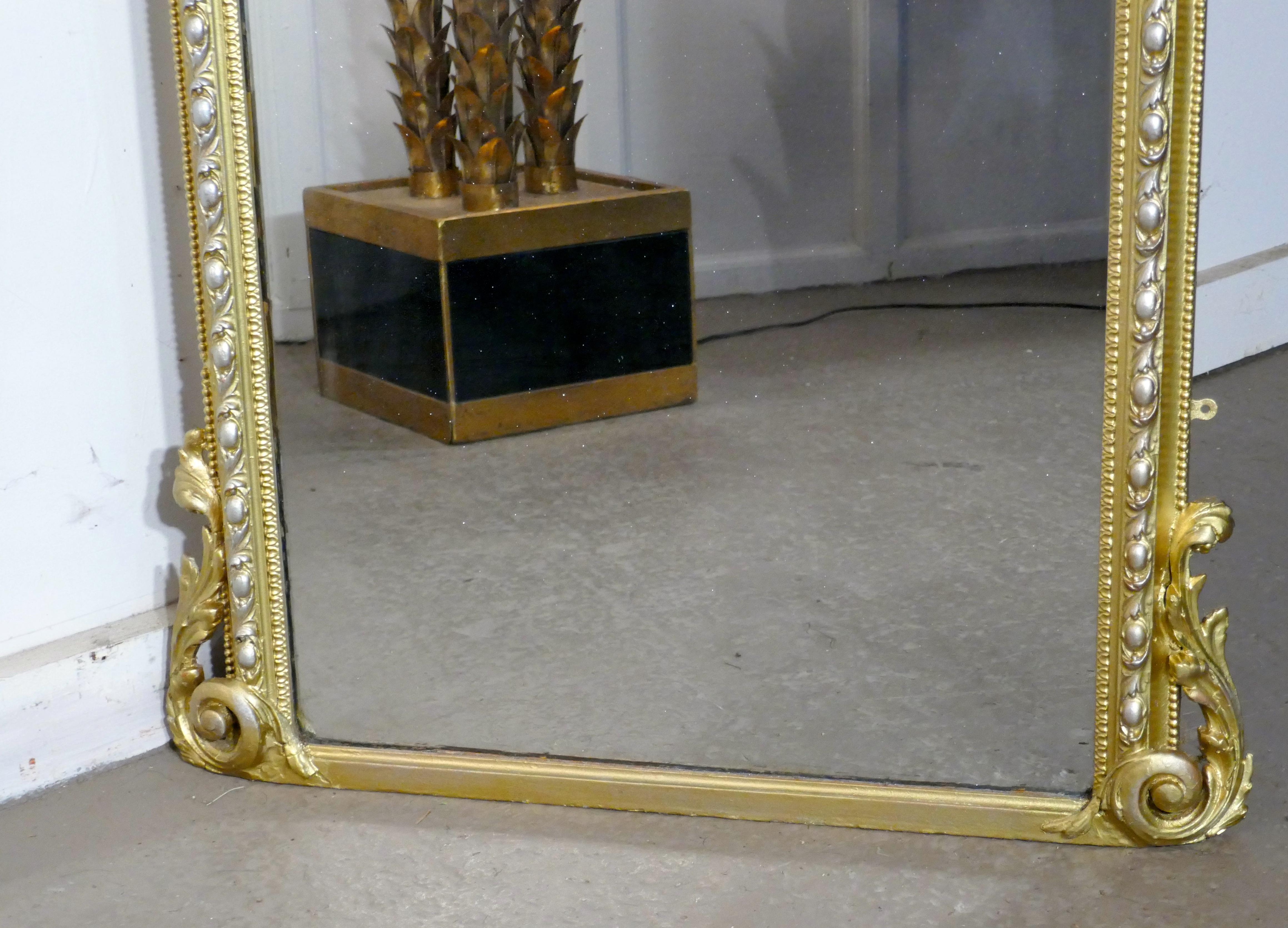Tall French 19th Century Louis Philippe Wall Mirror Decorated in Silver and Gold 2