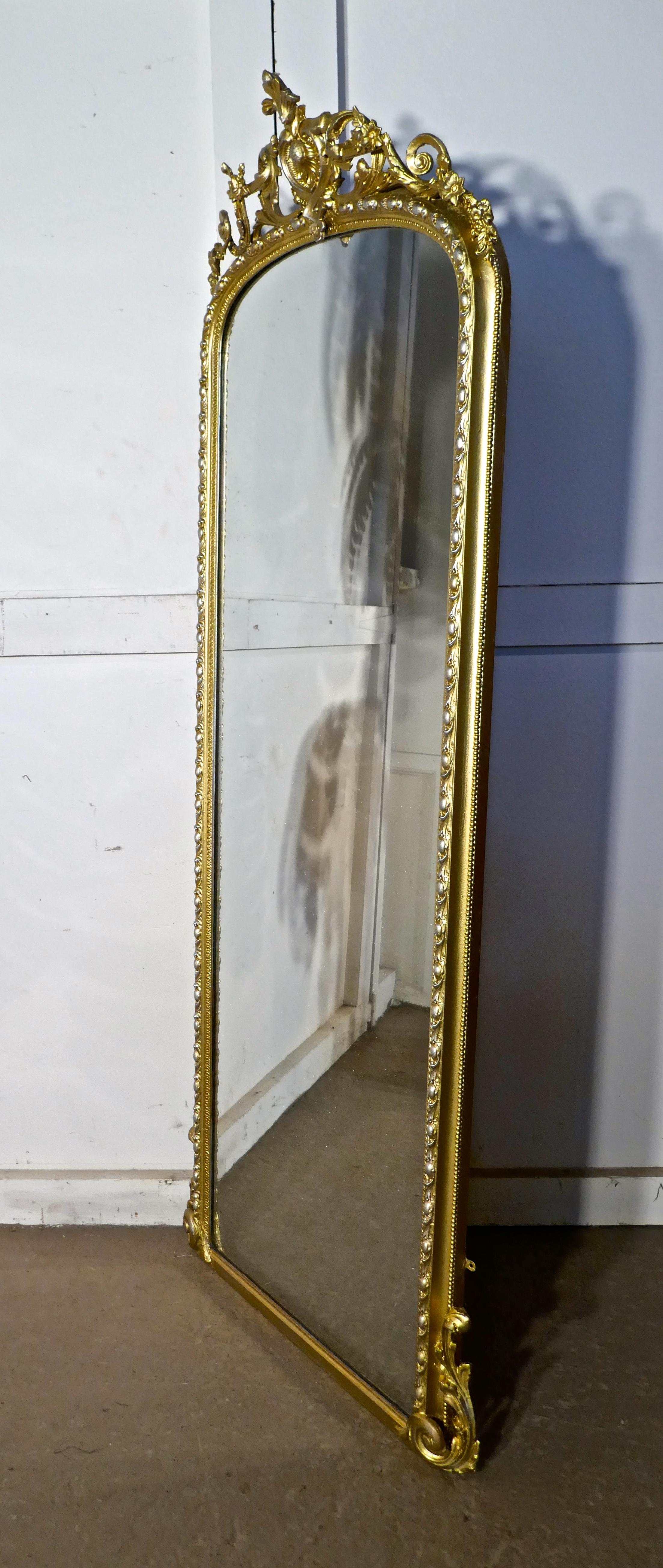 Tall French 19th Century Louis Philippe Wall Mirror Decorated in Silver and Gold 3