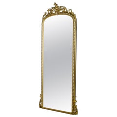 Tall French 19th Century Louis Philippe Wall Mirror Decorated in Silver and Gold