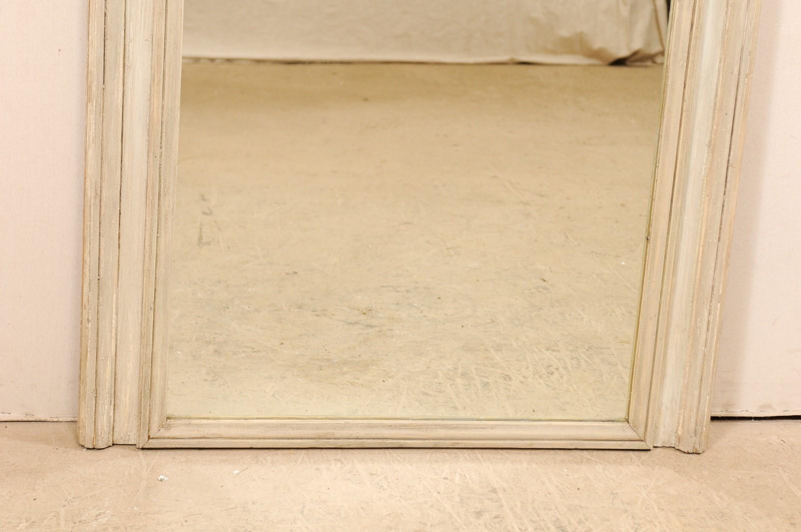 A Lovely French 19th Century Painted Wood Trumeau Mirror, 6.25 Ft. Tall  For Sale 2