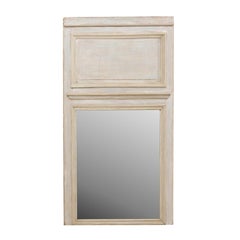 Tall French 19th Century Trumeau Mirror in Lovely Pale Blue and Grey Wash