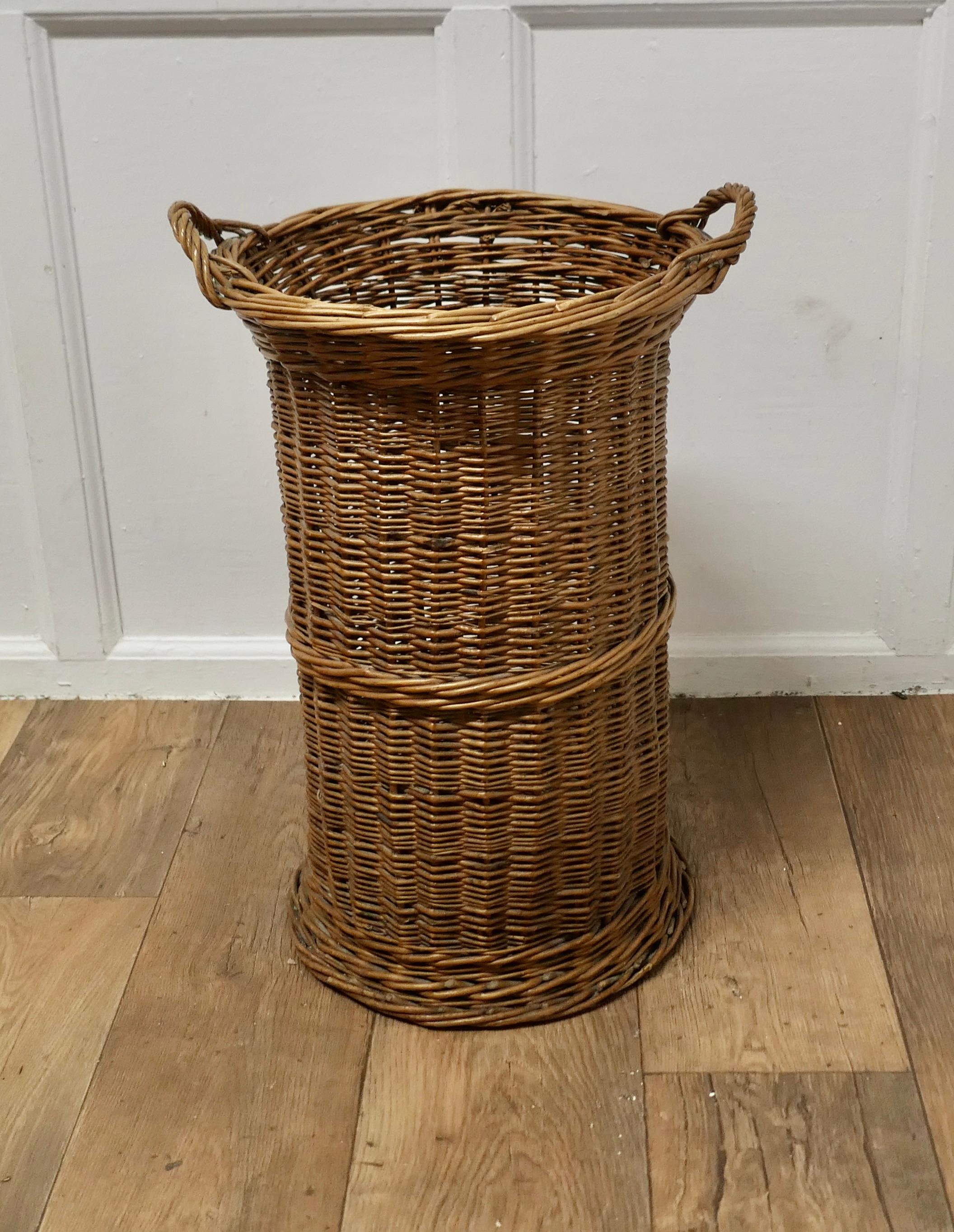 Country Tall French Antique Wicker Bread Basket   