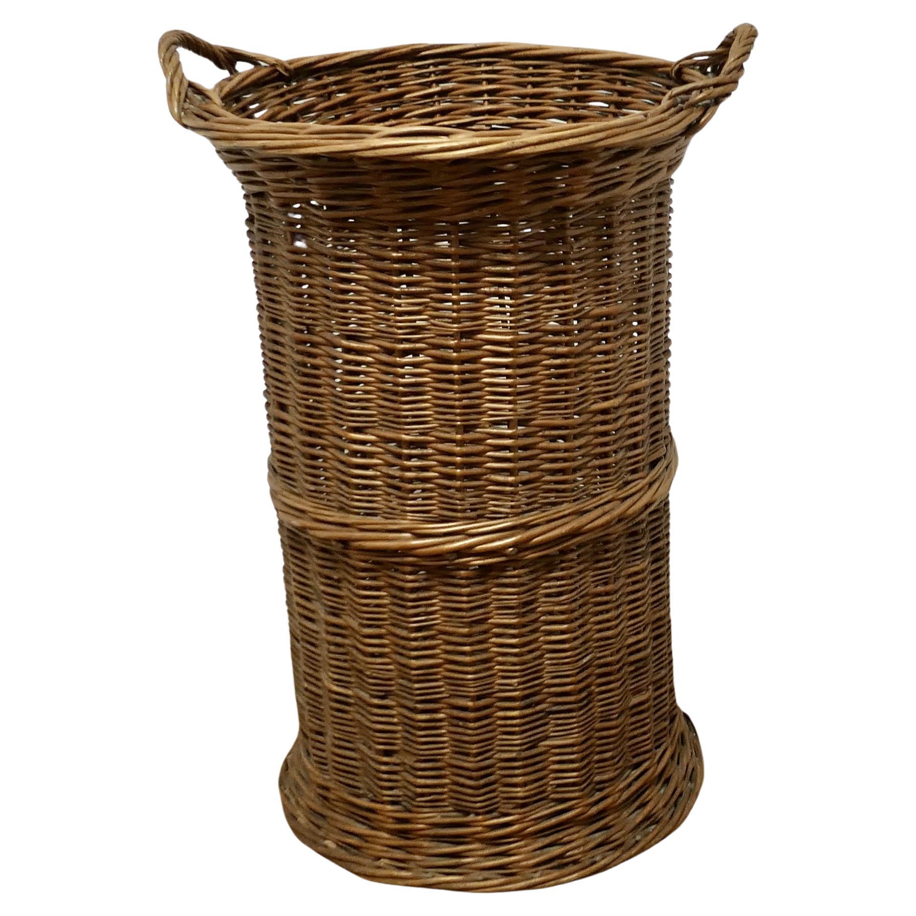Tall French Antique Wicker Bread Basket   