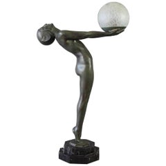 Tall French Art Deco Figural Lamp "Clarte" by Max Le Verrier