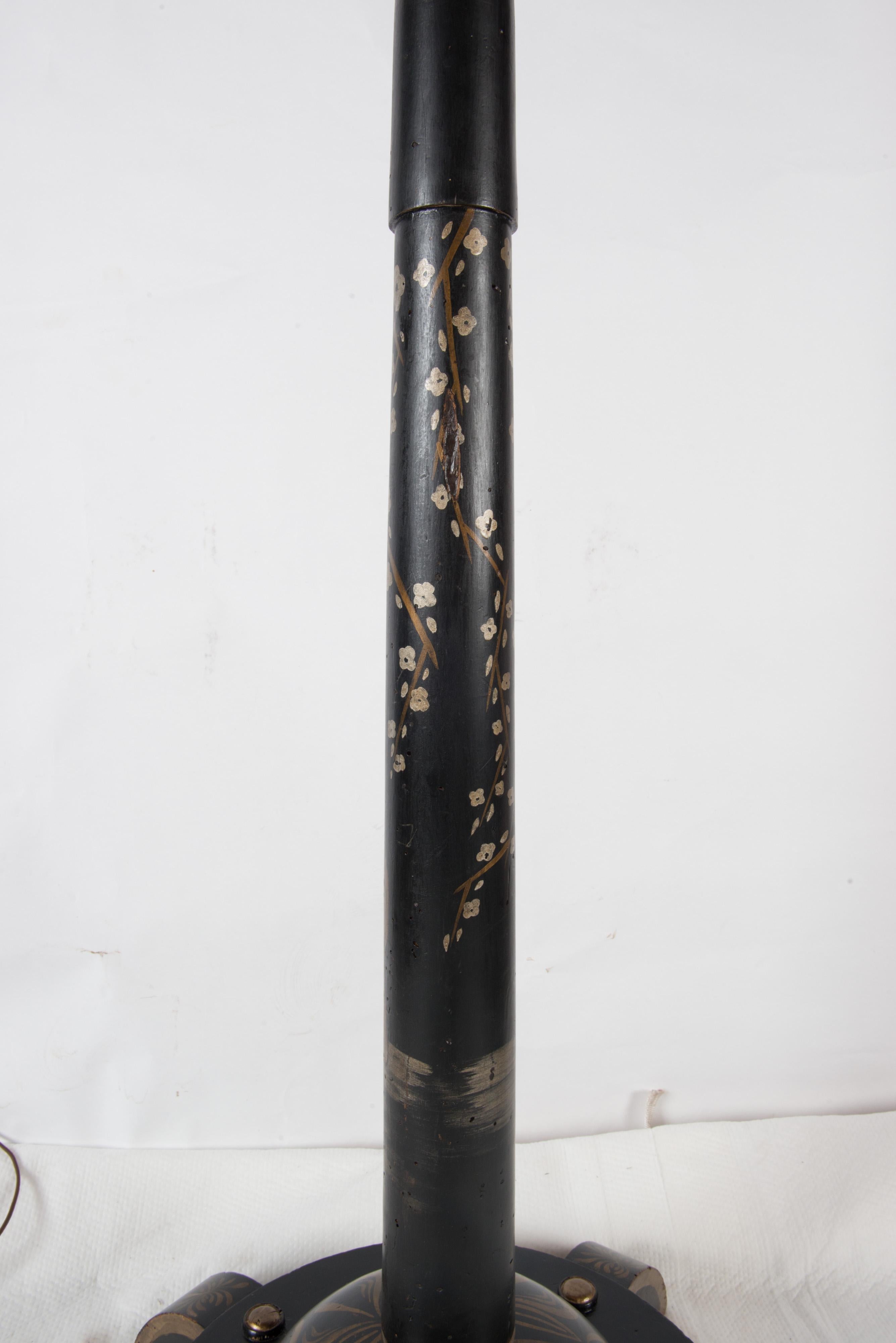 Tall French Black Chinoiserie Floor Lamp For Sale 5