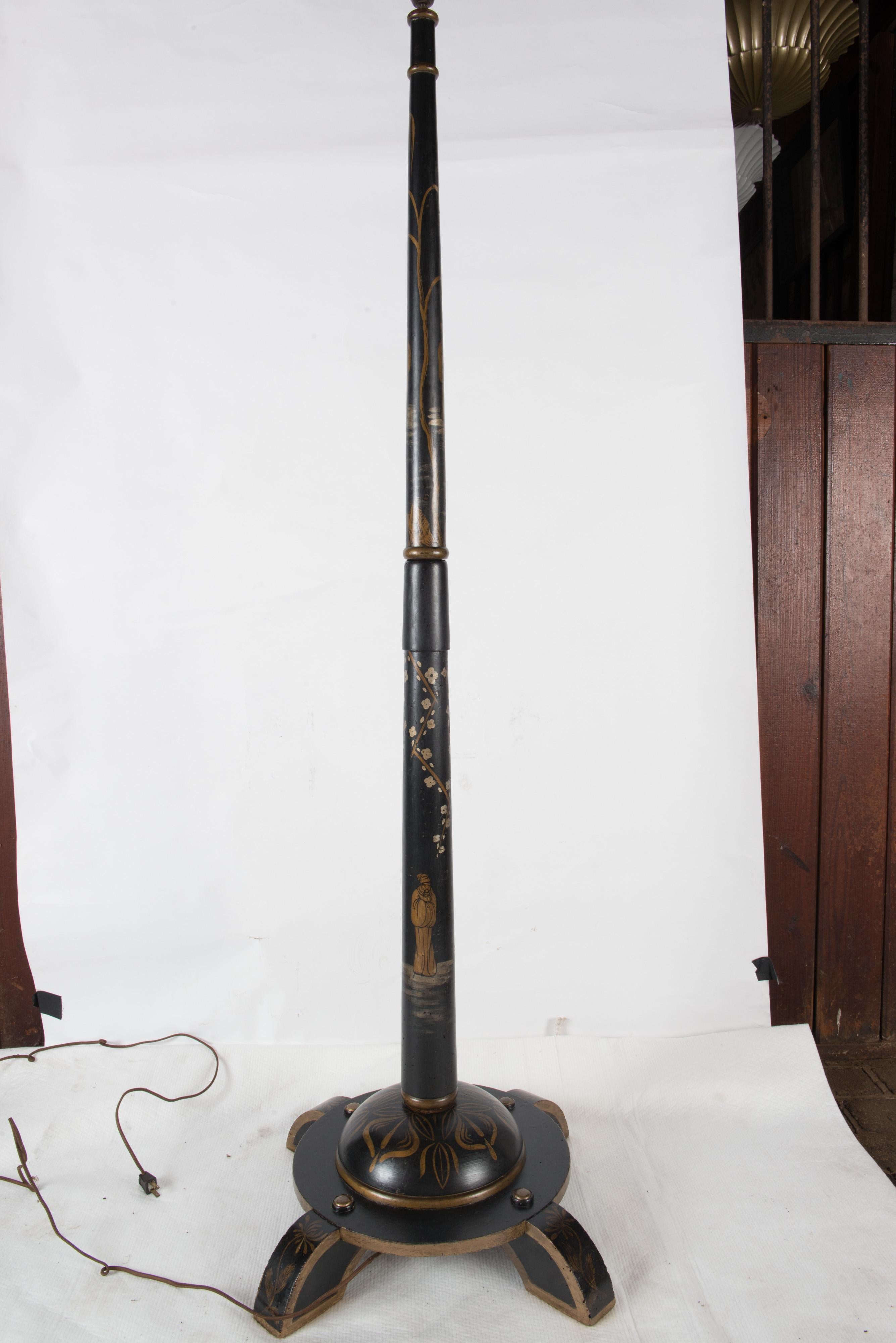 Tall French Black Chinoiserie Floor Lamp For Sale 7