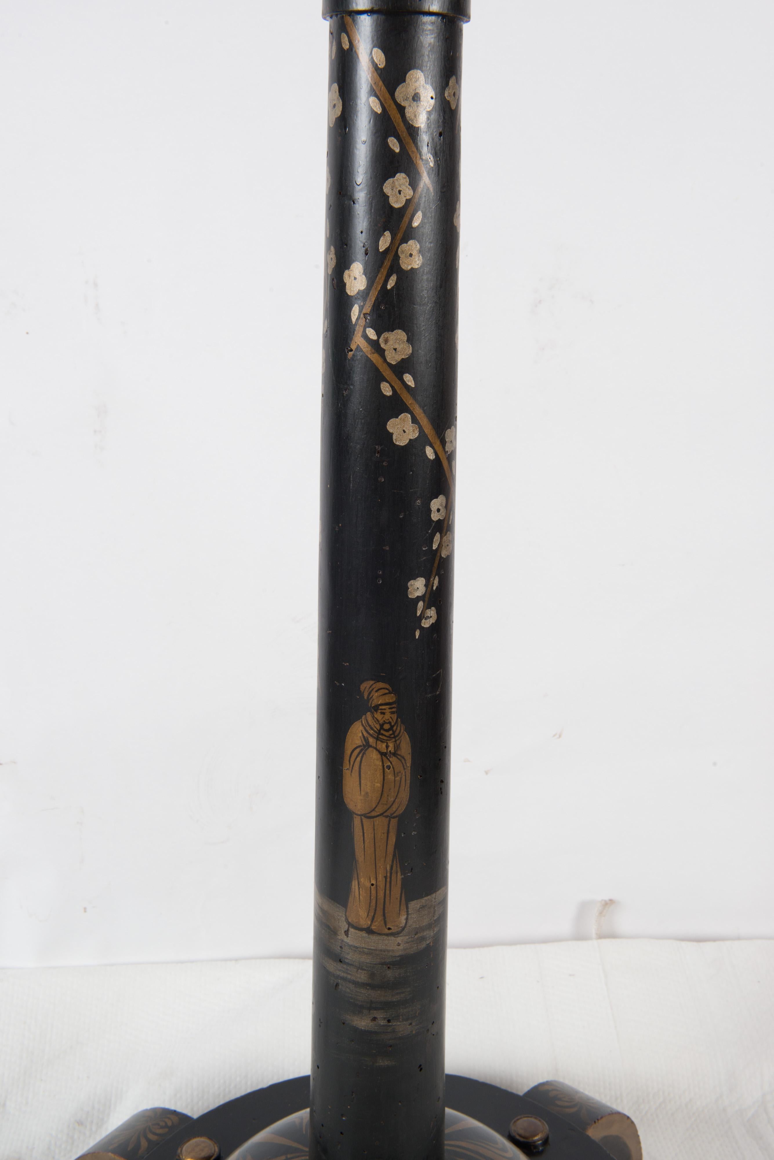 Tall French Black Chinoiserie Floor Lamp For Sale 9
