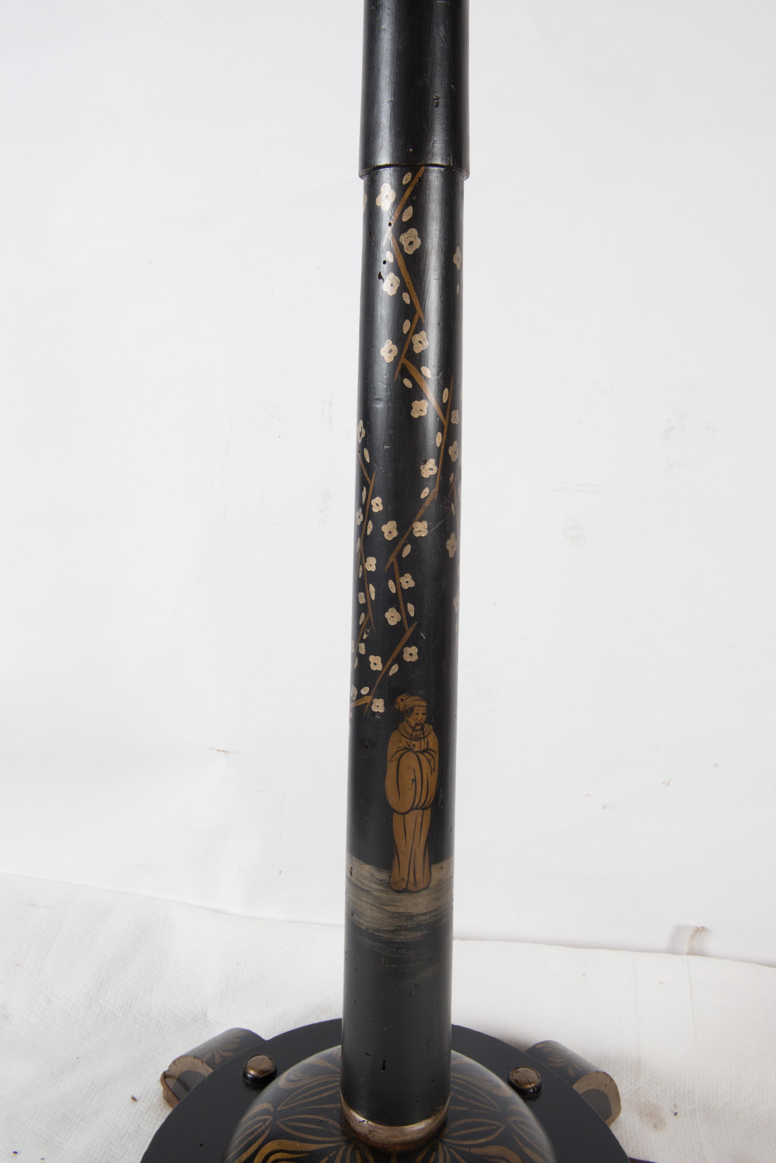 Tall French Black Chinoiserie Floor Lamp For Sale 3