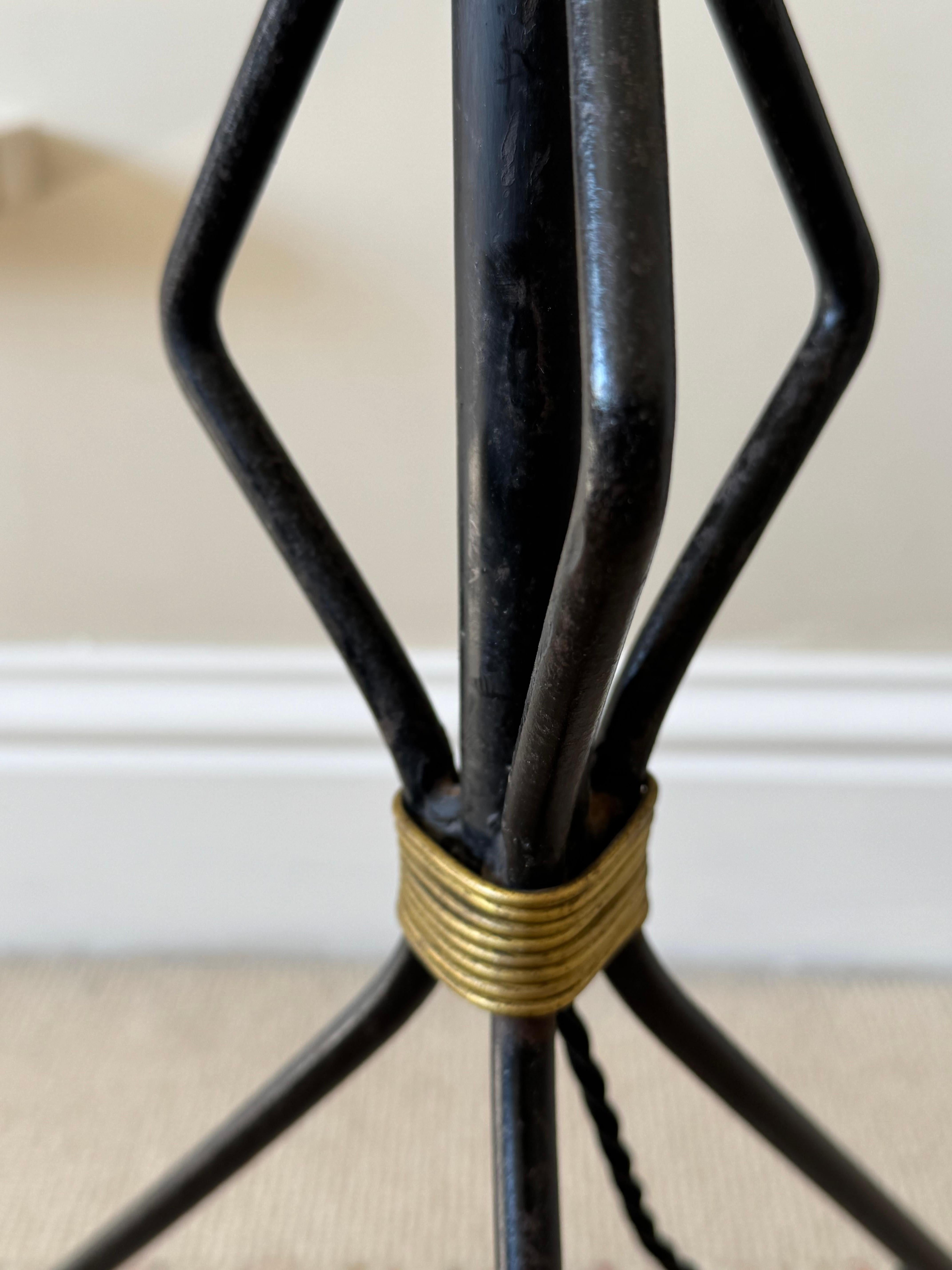 Painted Tall French black metal floor lamp with gilt metal rope detail