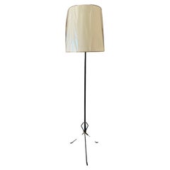 Tall French black metal floor lamp with gilt metal rope detail