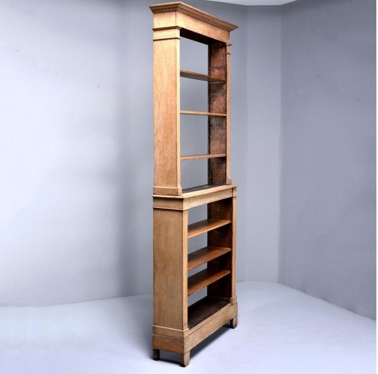 Tall French Bleached Oak Bookcase or Étagère with Adjustable Shelves at