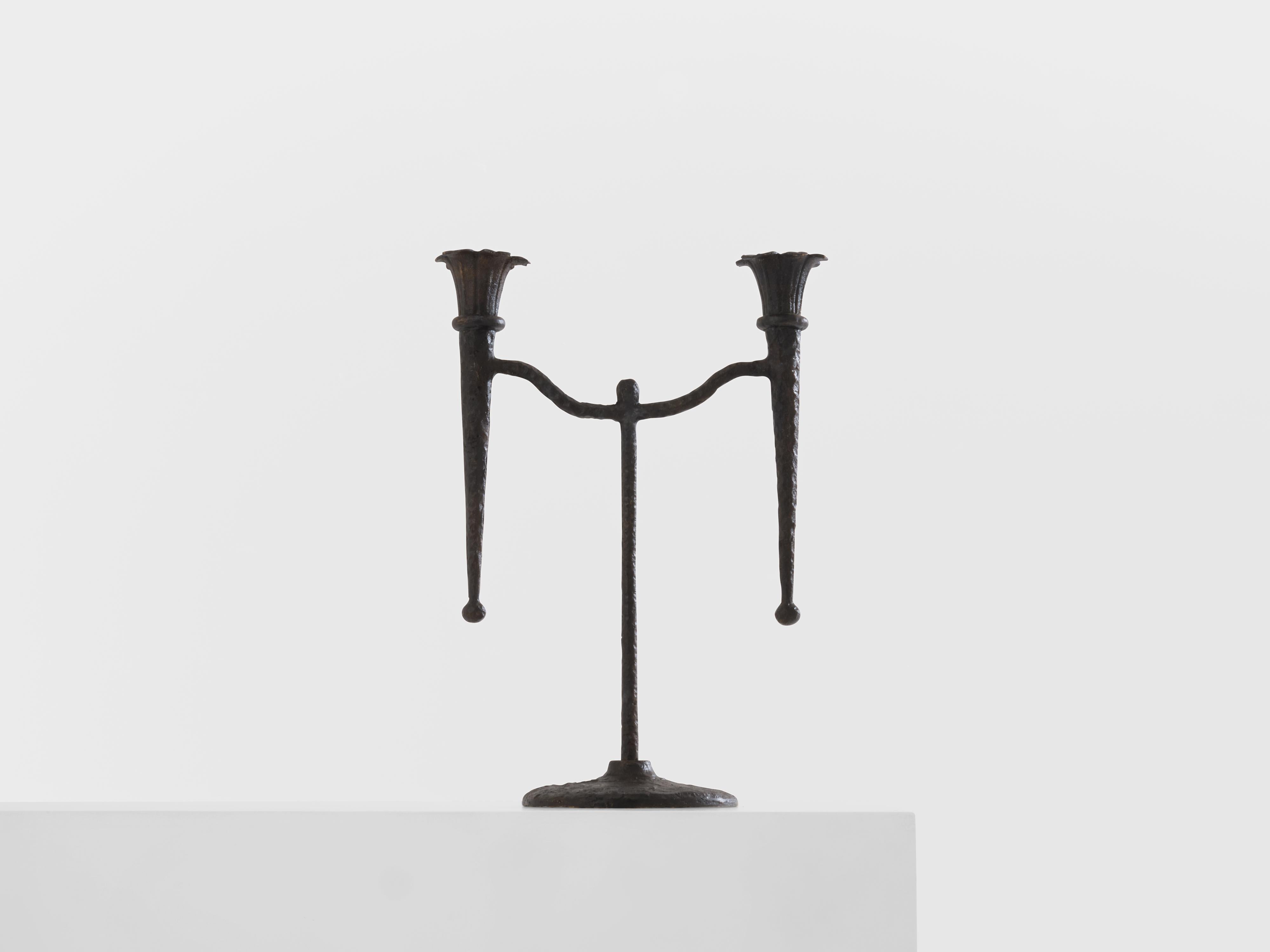 Tall French brutalist bronze candlestick 1940 For Sale 4