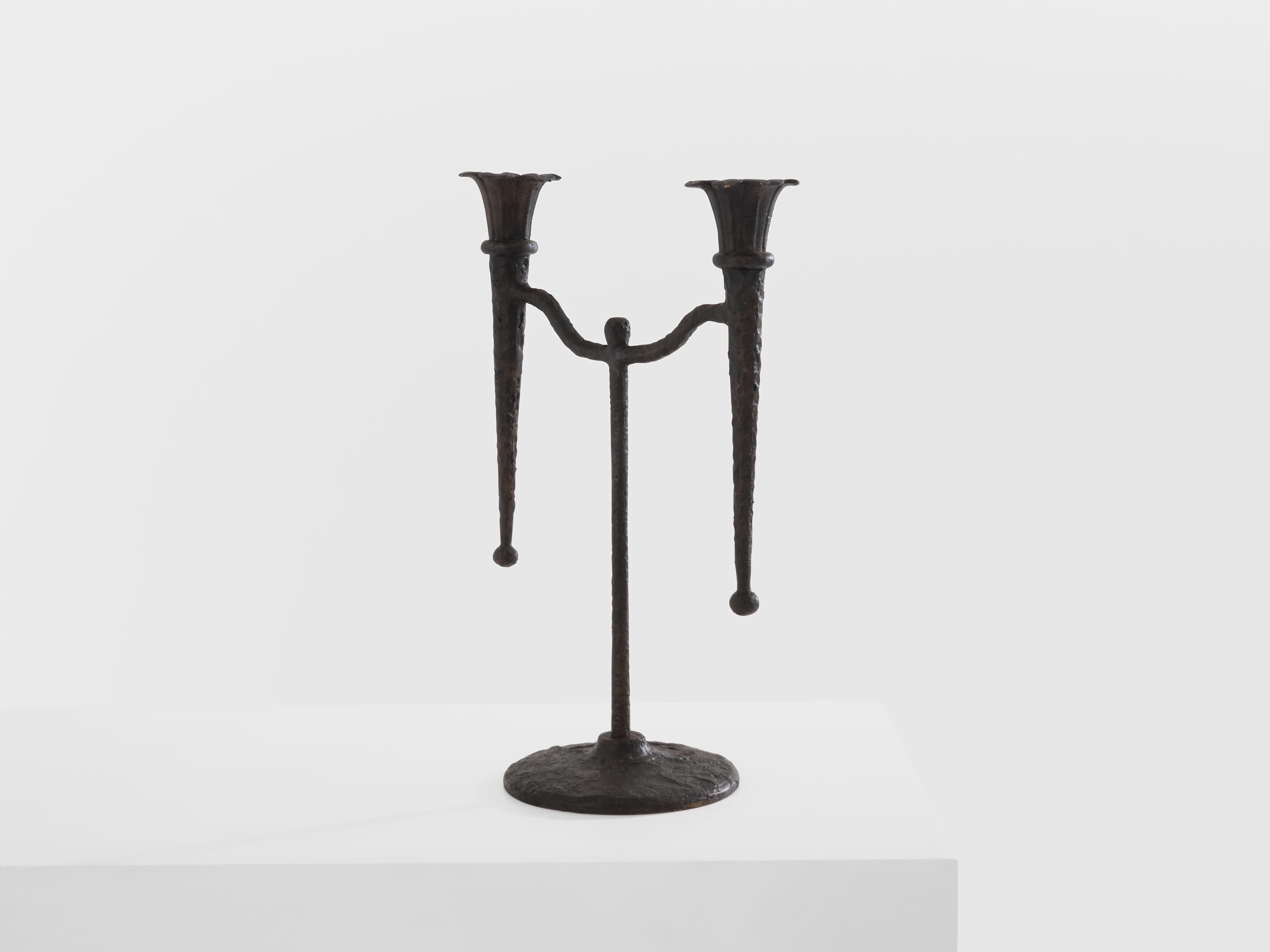 Mid-Century Modern Tall French brutalist bronze candlestick 1940 For Sale