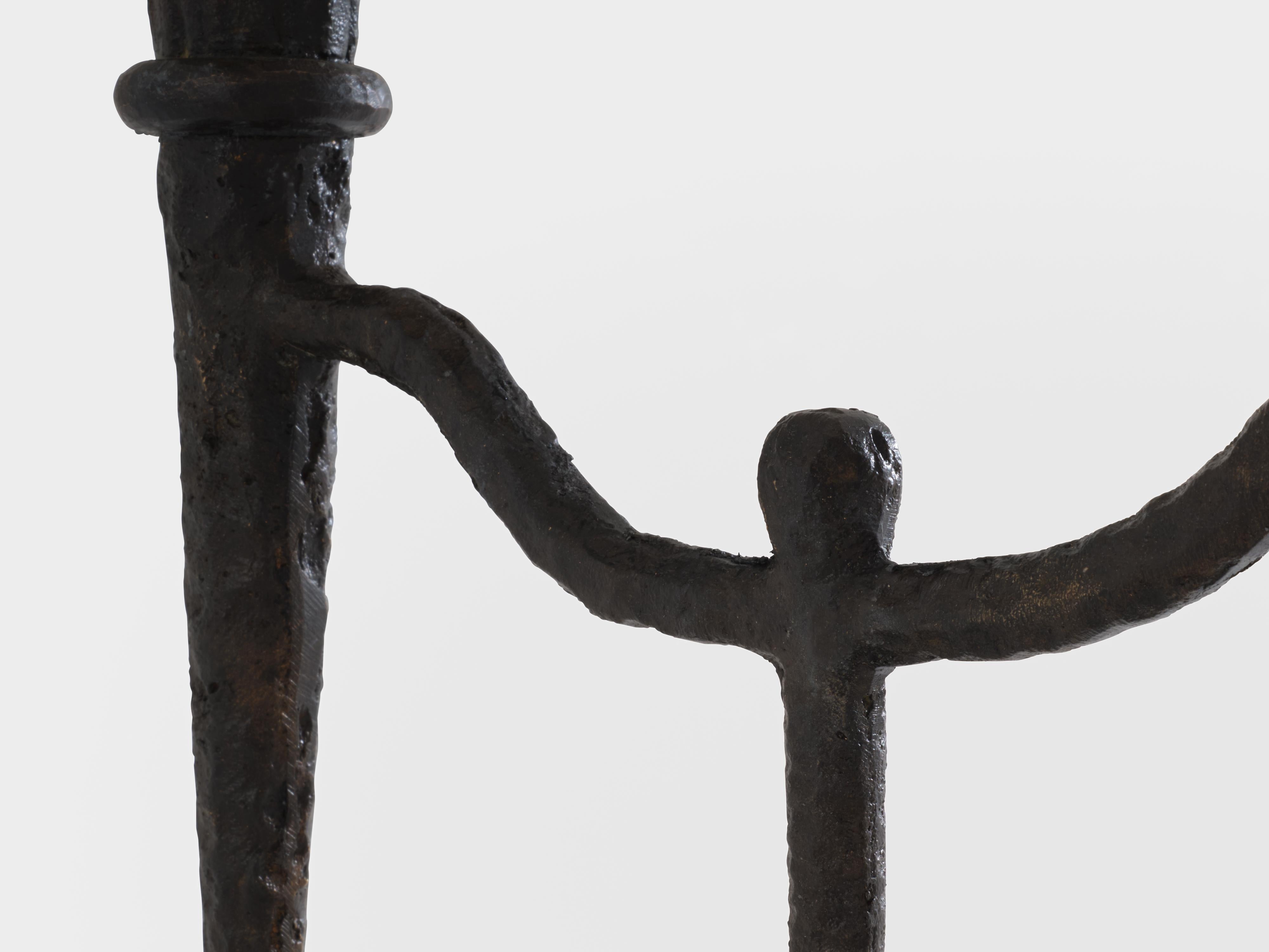 Tall French brutalist bronze candlestick 1940 In Good Condition For Sale In Paris, IDF