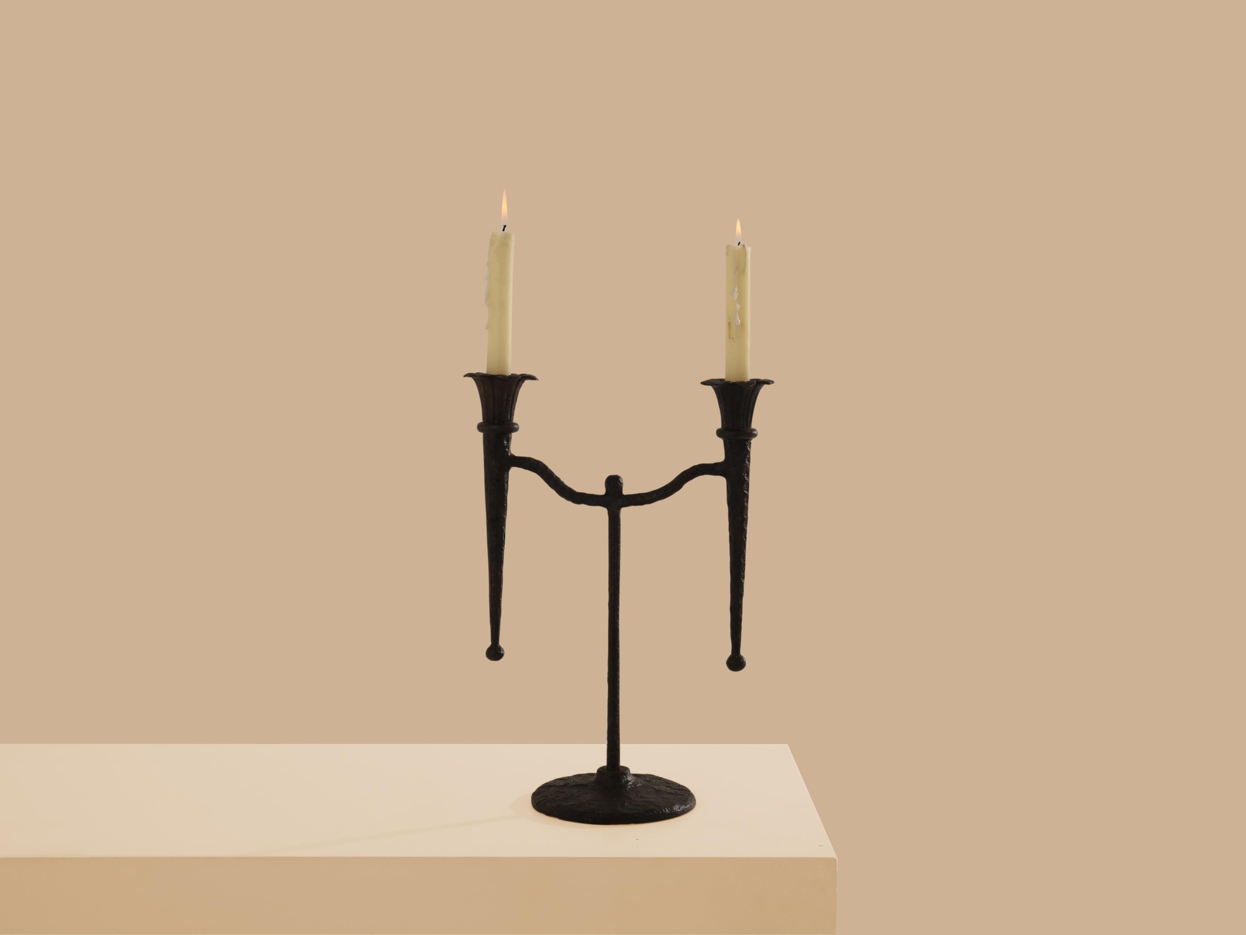 Bronze Tall French brutalist bronze candlestick 1940 For Sale
