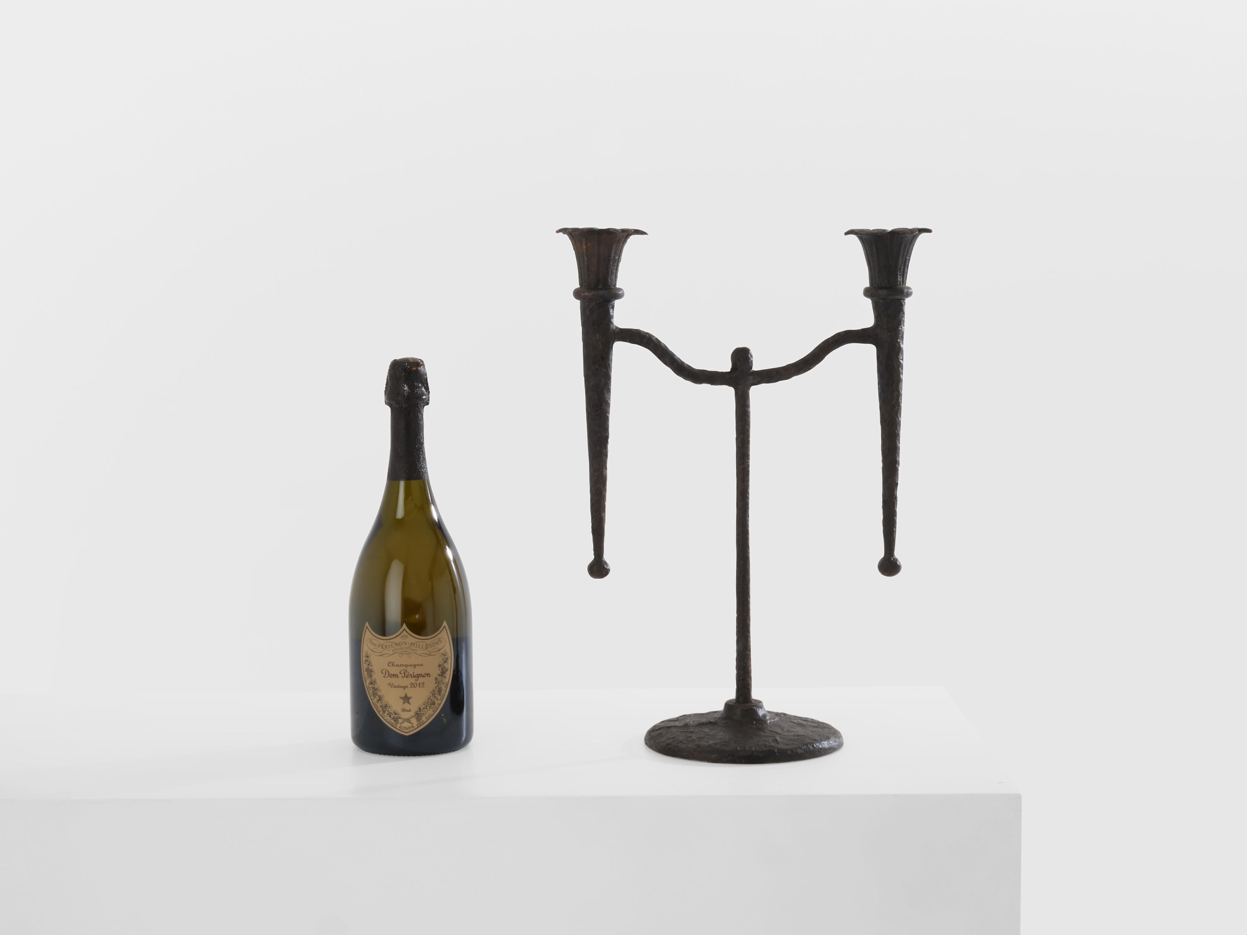 Tall French brutalist bronze candlestick 1940 For Sale 1