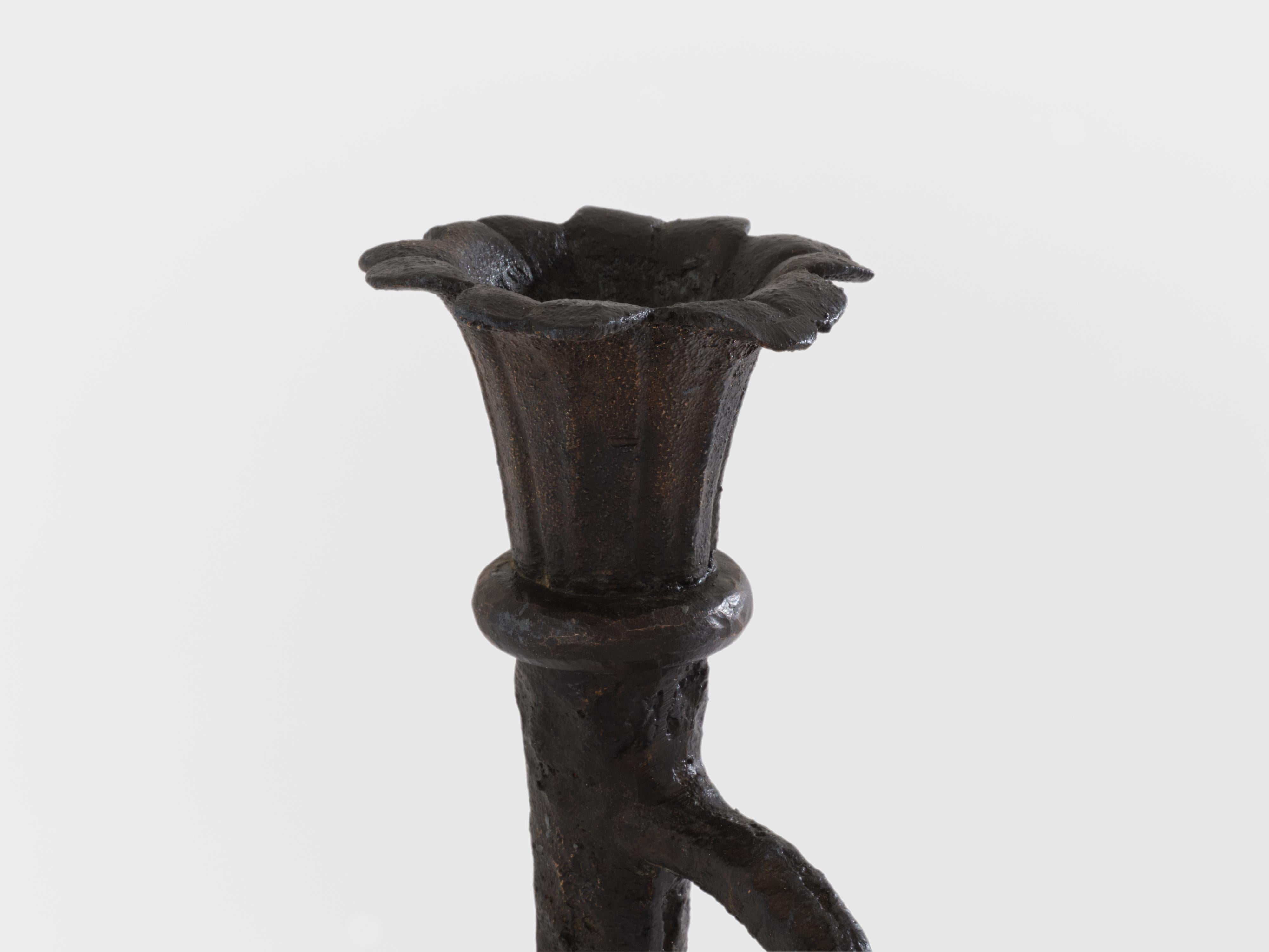 Tall French brutalist bronze candlestick 1940 For Sale 2