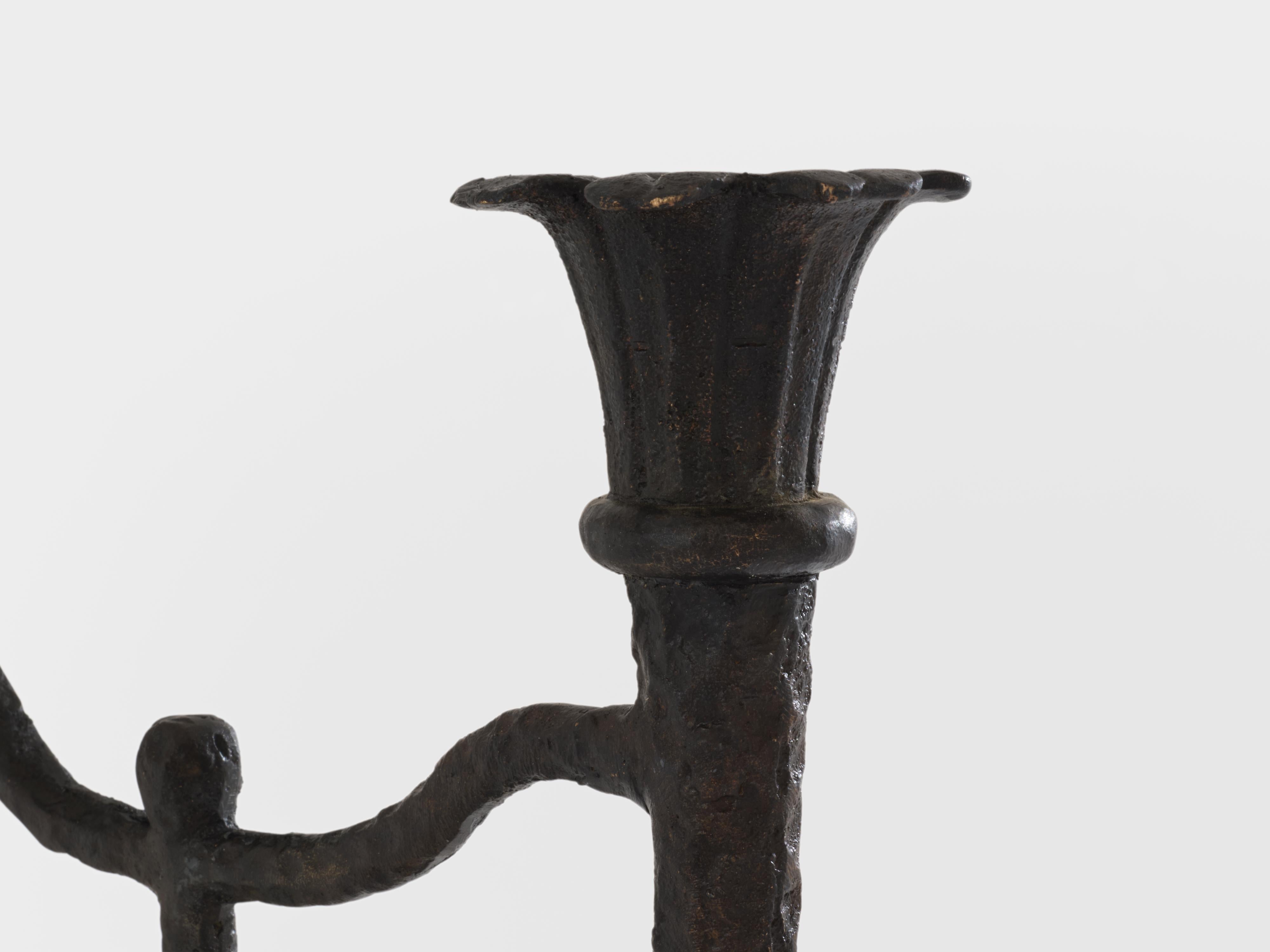 Tall French brutalist bronze candlestick 1940 For Sale 3