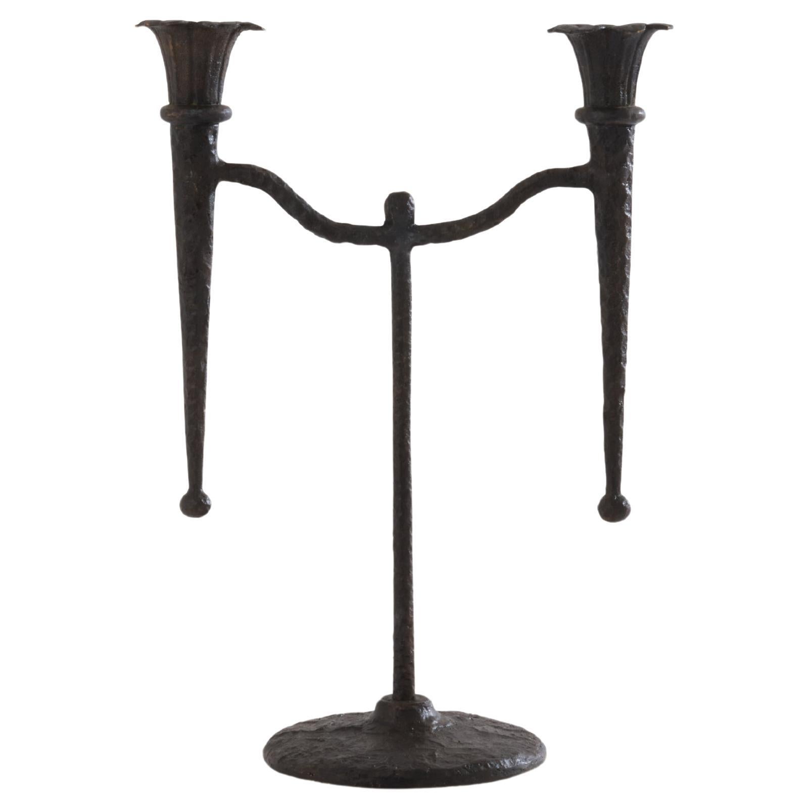 Grand chandelier en bronze brutaliste français 1940
