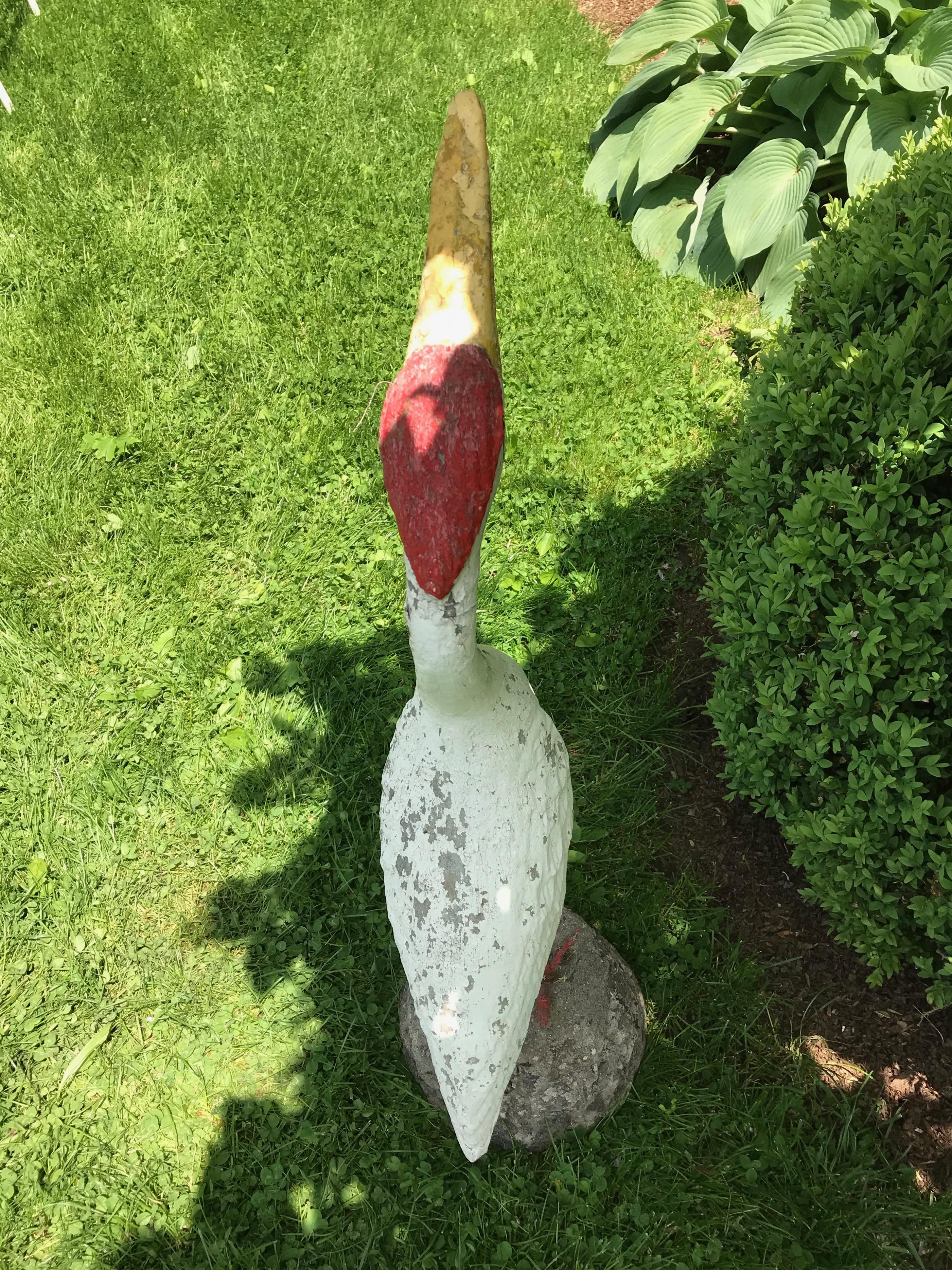 Tall French Cast Stone White Heron Statue with Iron Legs 4