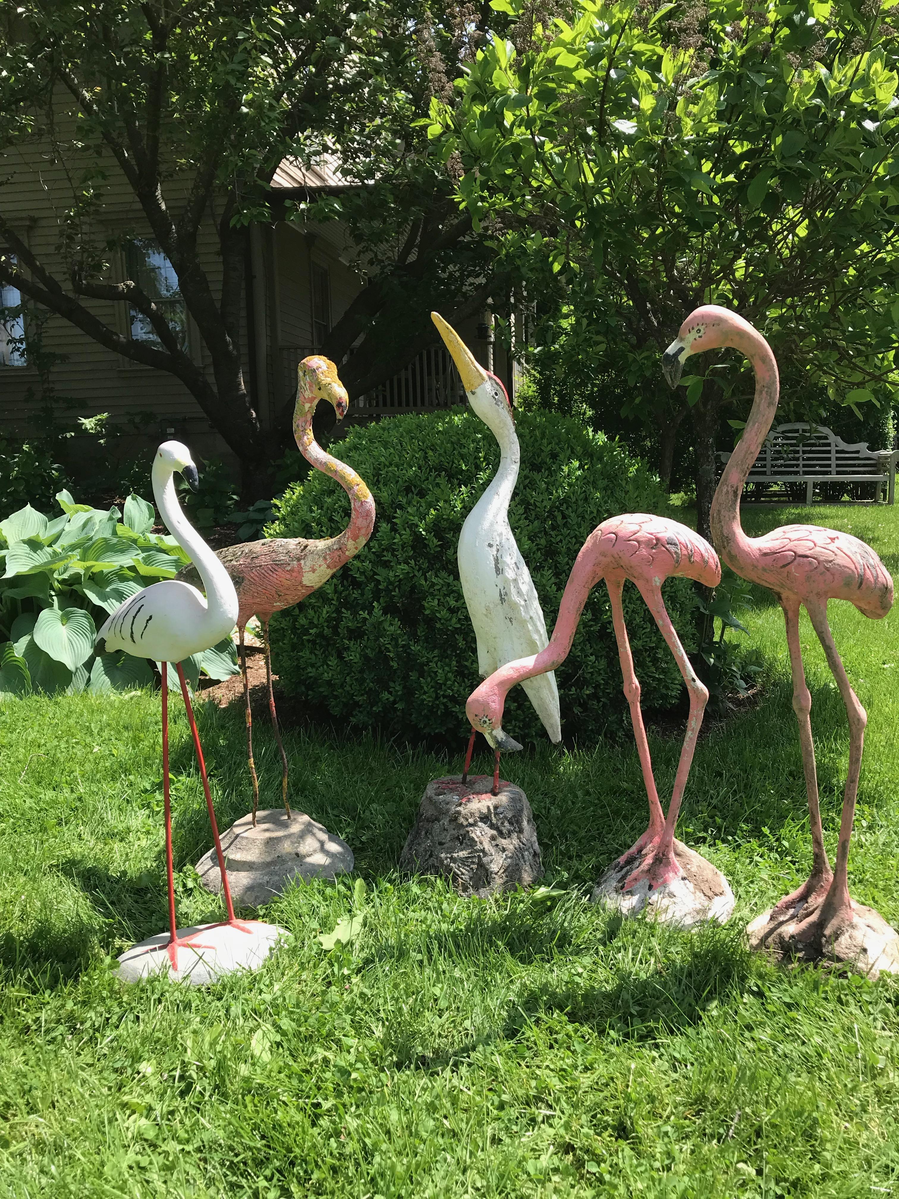 Tall French Cast Stone White Heron Statue with Iron Legs 8