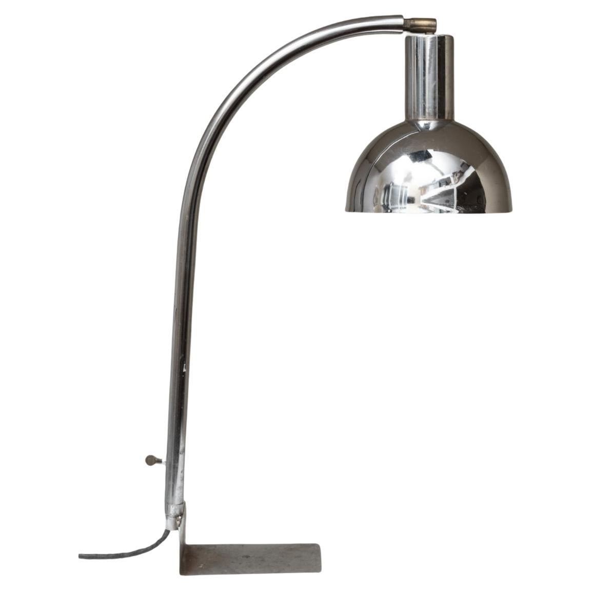 Tall French Chrome-Plated Steel Desk Lamp, Circa 1950 For Sale