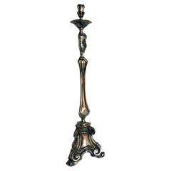 Retro Tall French Chromed Solid Cast Alter Candlestick 
