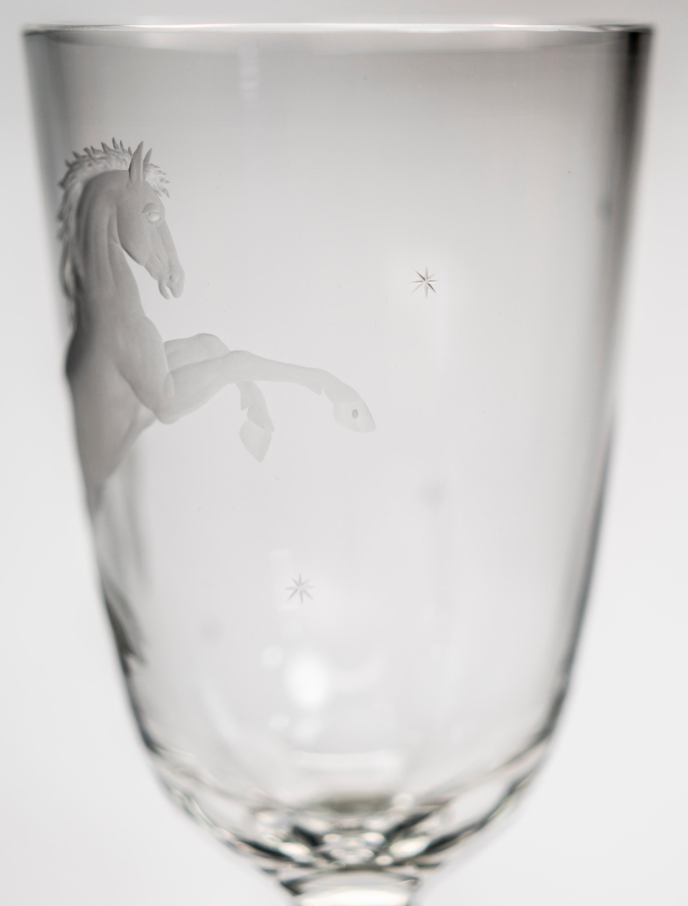 Tall French crystal horse etched bonbonnière on stem