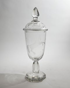 Tall French Crystal Horse Etched Bonbonnière on Stem