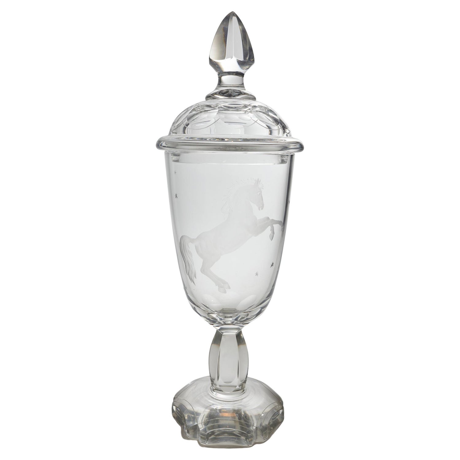Tall French Crystal Horse Etched Bonbonnière For Sale at 1stDibs