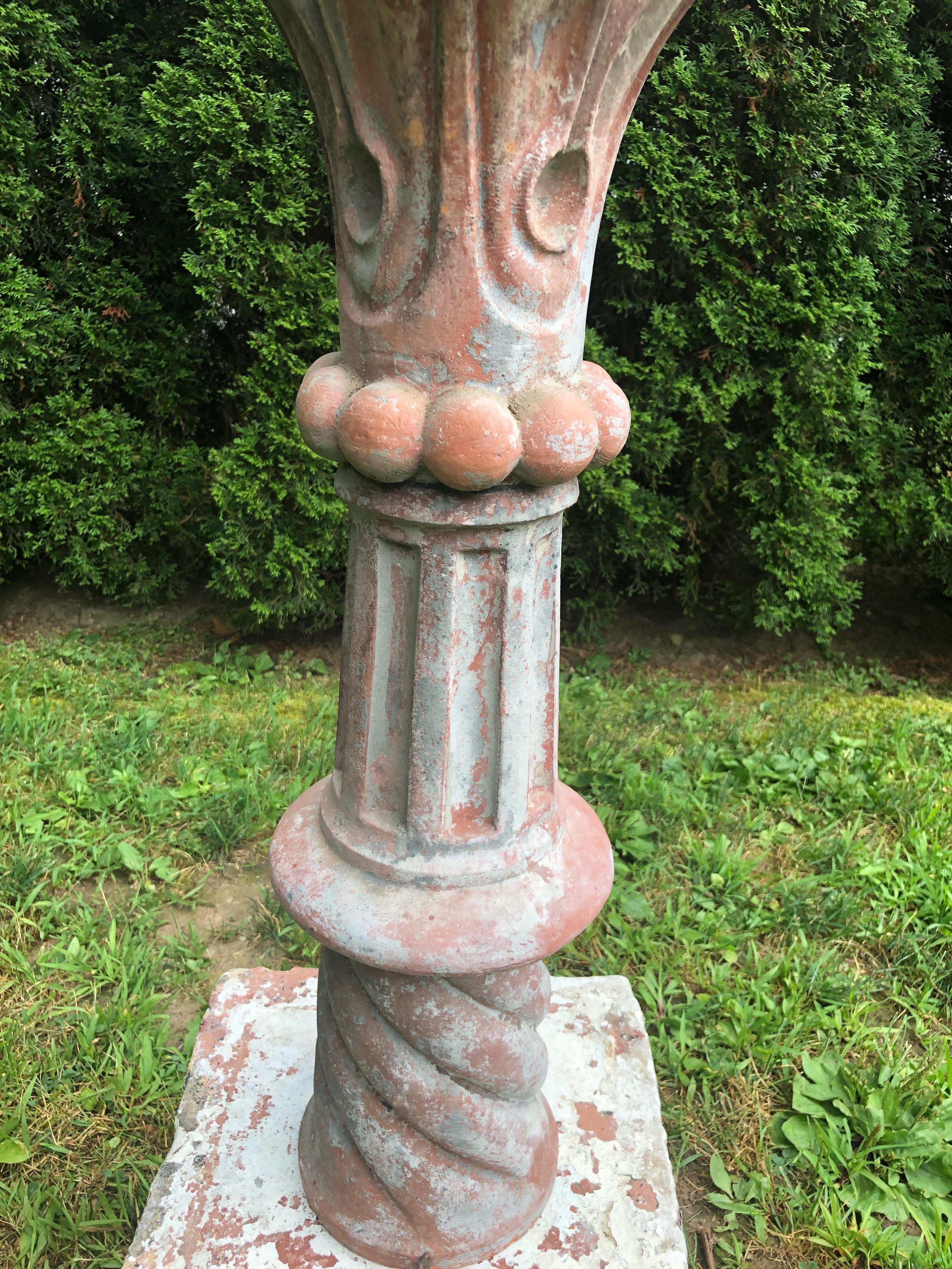 Tall French Fleurs-de-Lys Terracotta Finial on English Terracotta Plinth For Sale 9