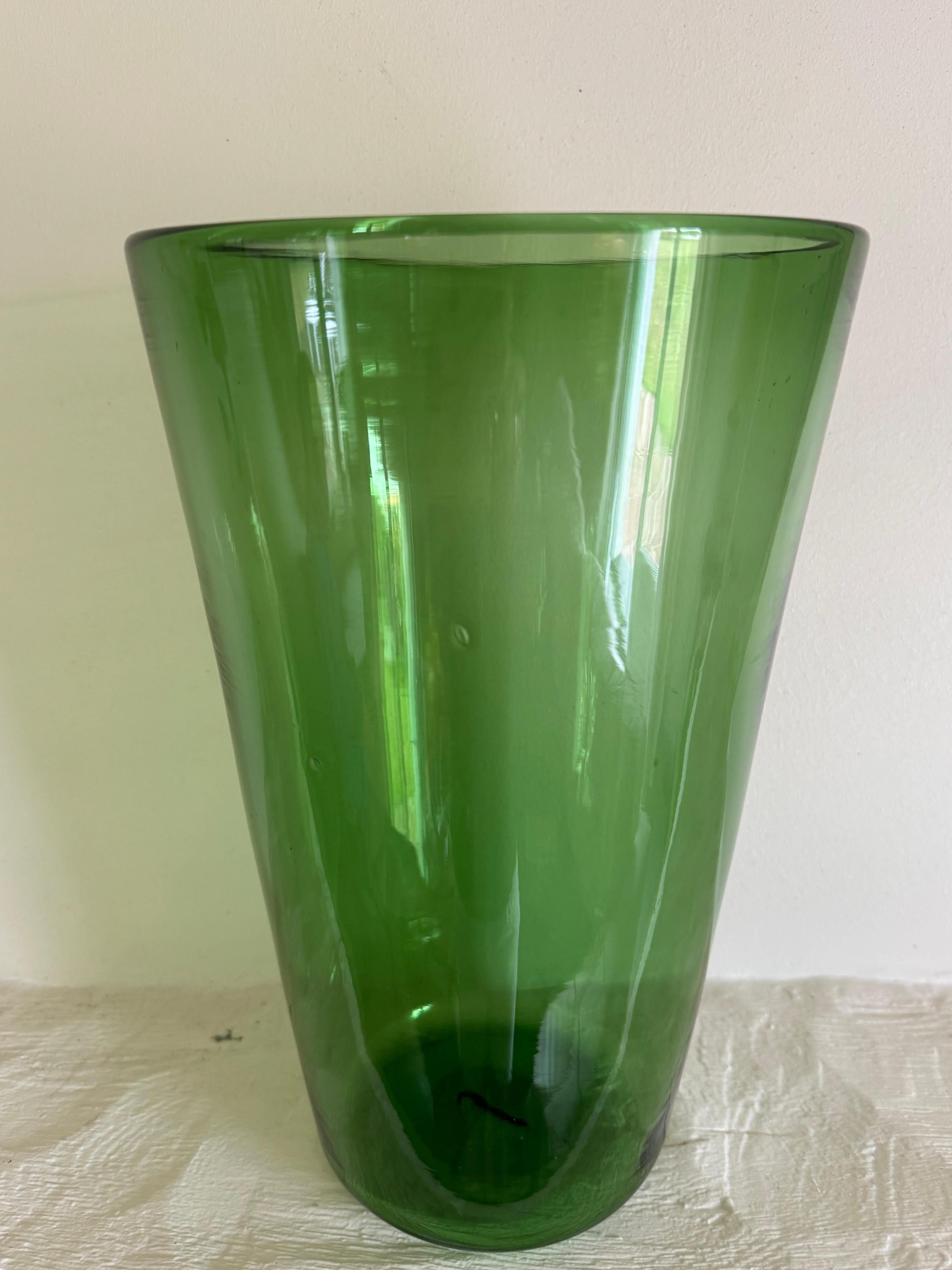 A beautiful tall French 1960’s handblown glass vase with good pontil mark. 