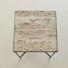 Tall French Iron + Travertine End Table, 1960s