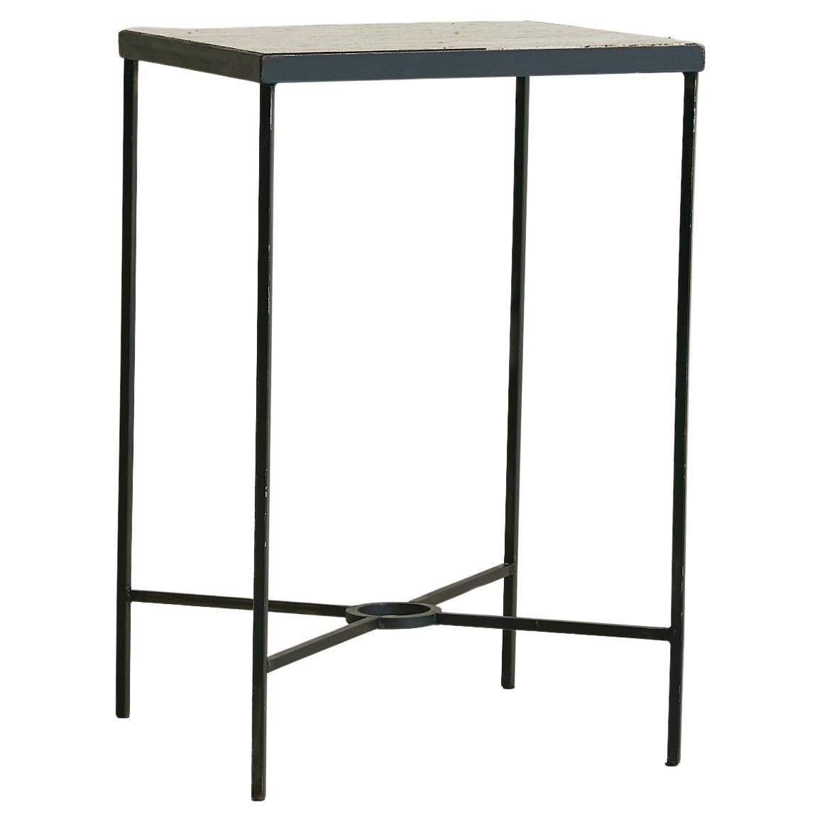 Tall French Iron + Travertine End Table, 1960s