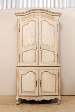 Tall French Late 18th Century Painted Wood Buffet à Deux-Corps Cabinet