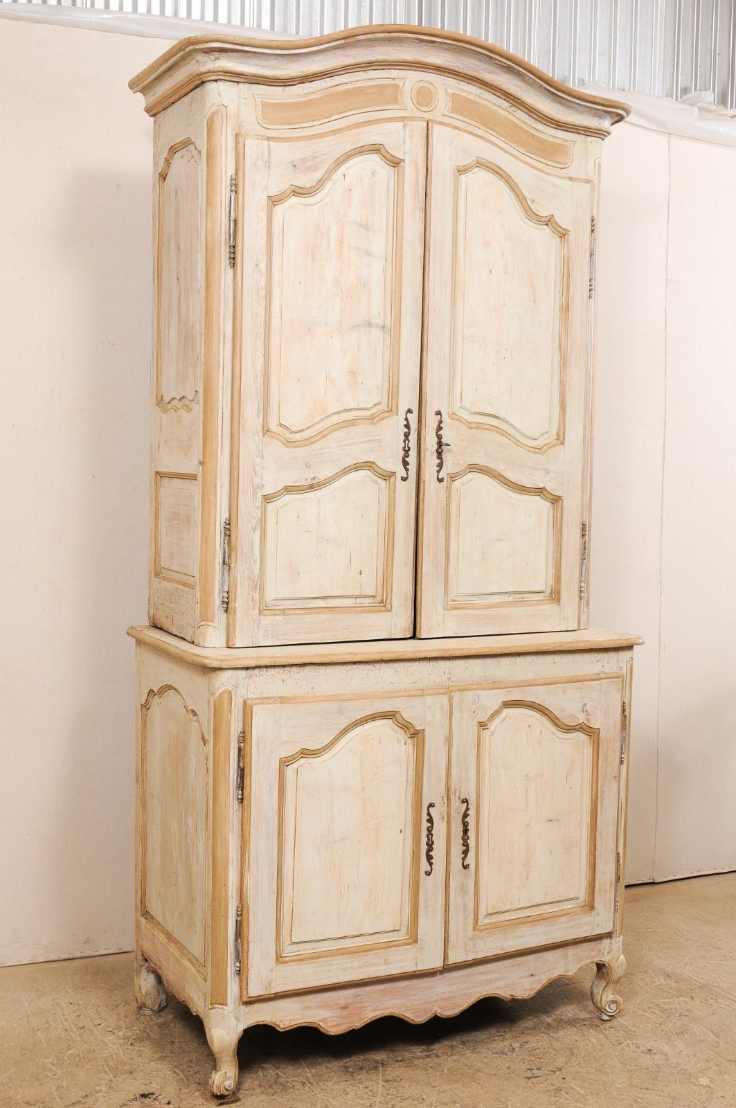 French Provincial Tall French Late 18th Century Painted Wood Buffet à Deux-Corps Cabinet