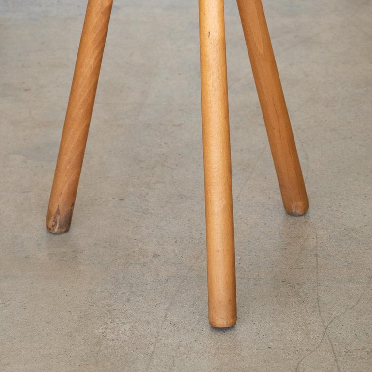 Tall French Light Oak Tripod Stool For Sale at 1stDibs