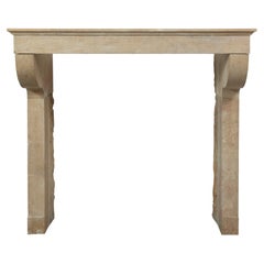 Antique Tall French Limestone Fireplace Mantel