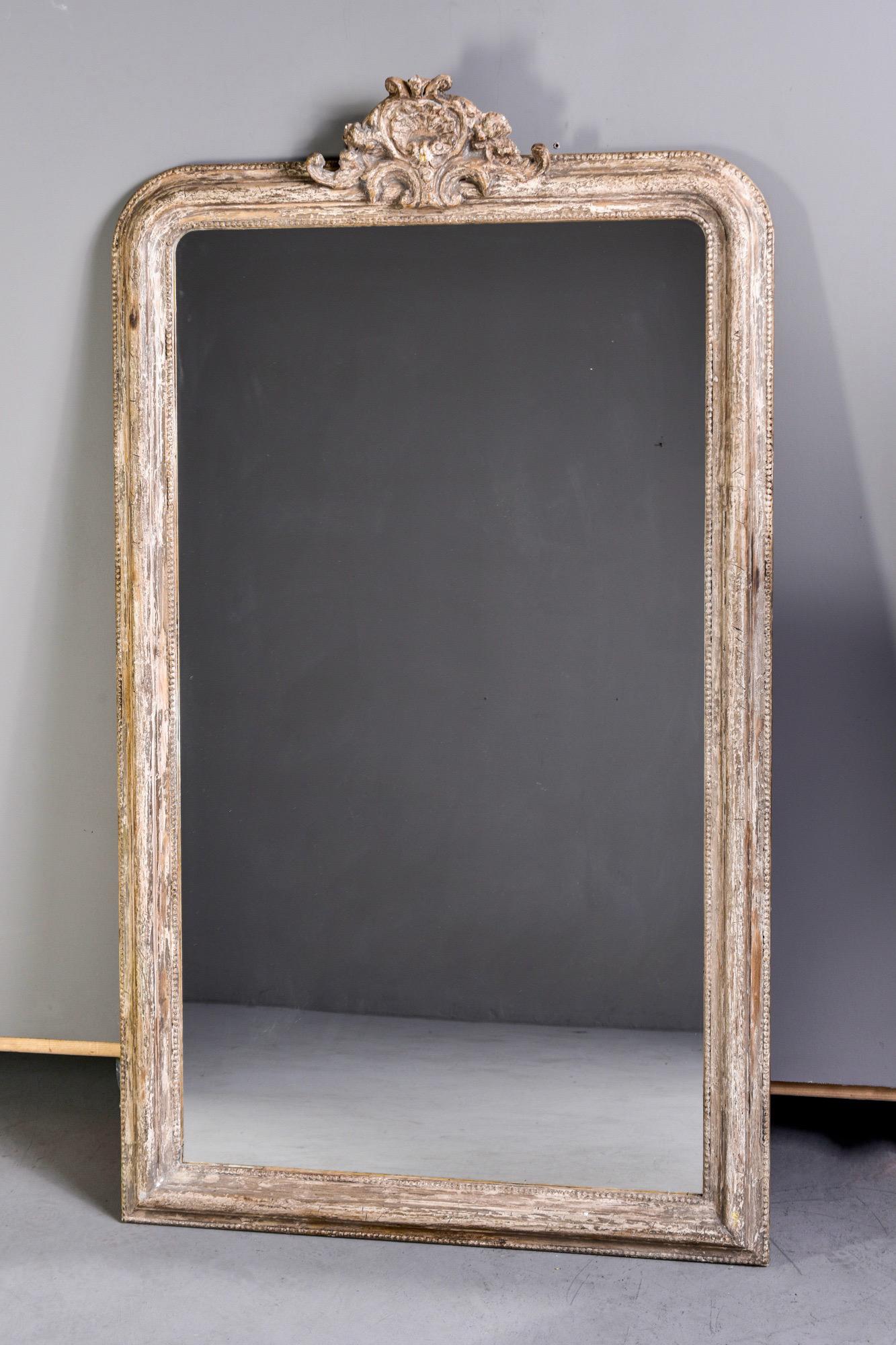 Tall French Louis Philippe Mirror with White Paint For Sale 2