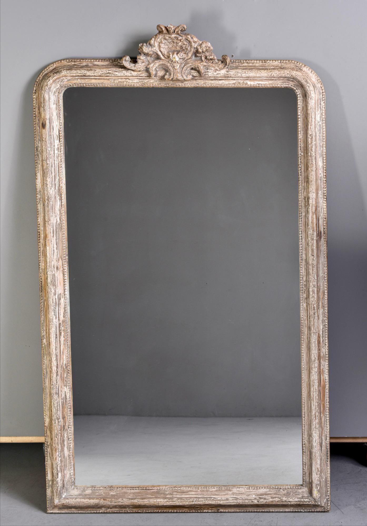 Tall French Louis Philippe Mirror with White Paint For Sale 3